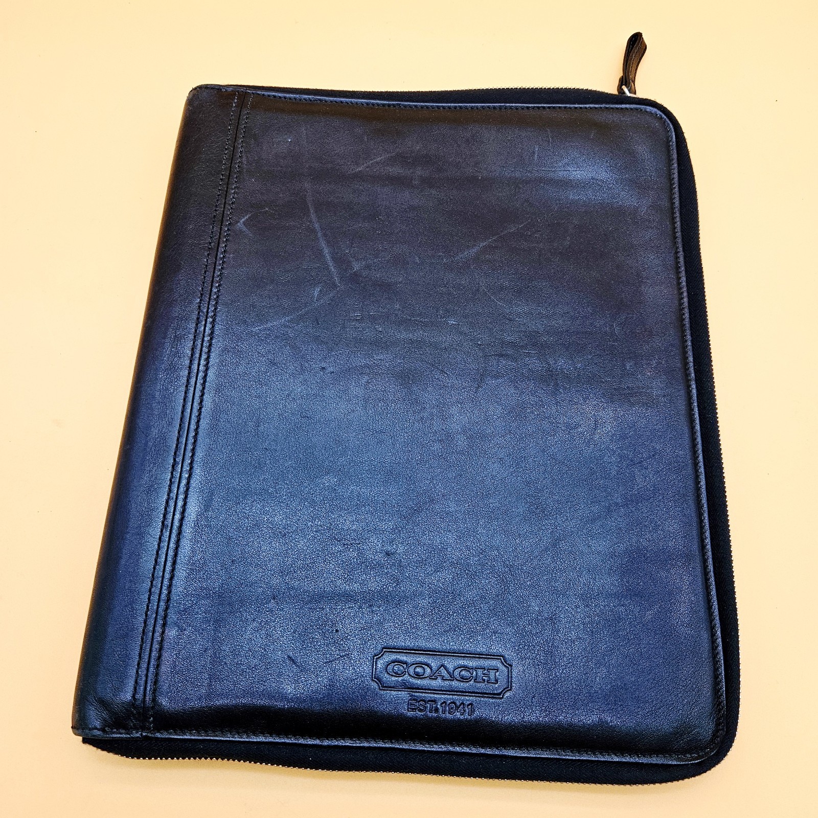 Coach Portfolio Black Leather Zip Around Document Organizer 10.5″x13″ Unisex VTG
