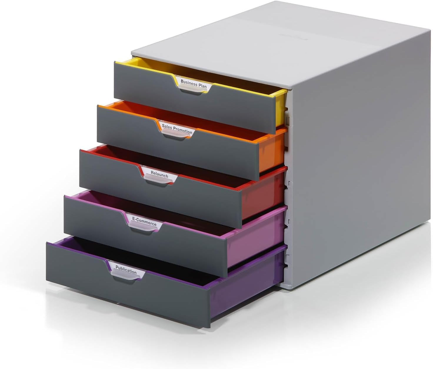 Varicolor 5 Drawer Unit – Gray Desktop Drawer Set with 5 Color Coded Draws – Per