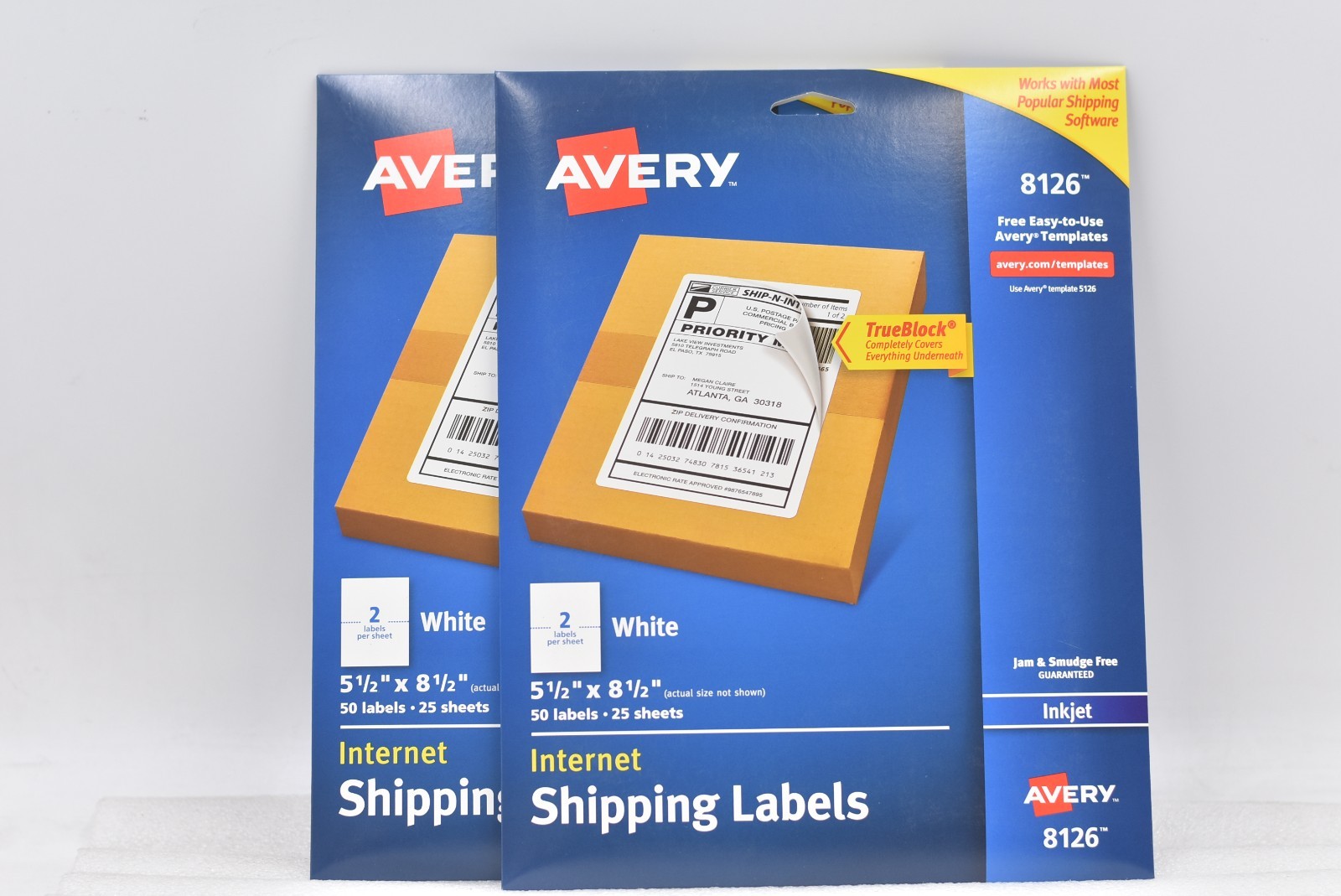 Lot of 2 Avery Half-Sheet Internet Shipping Labels Inkjet White 8126 (100 label