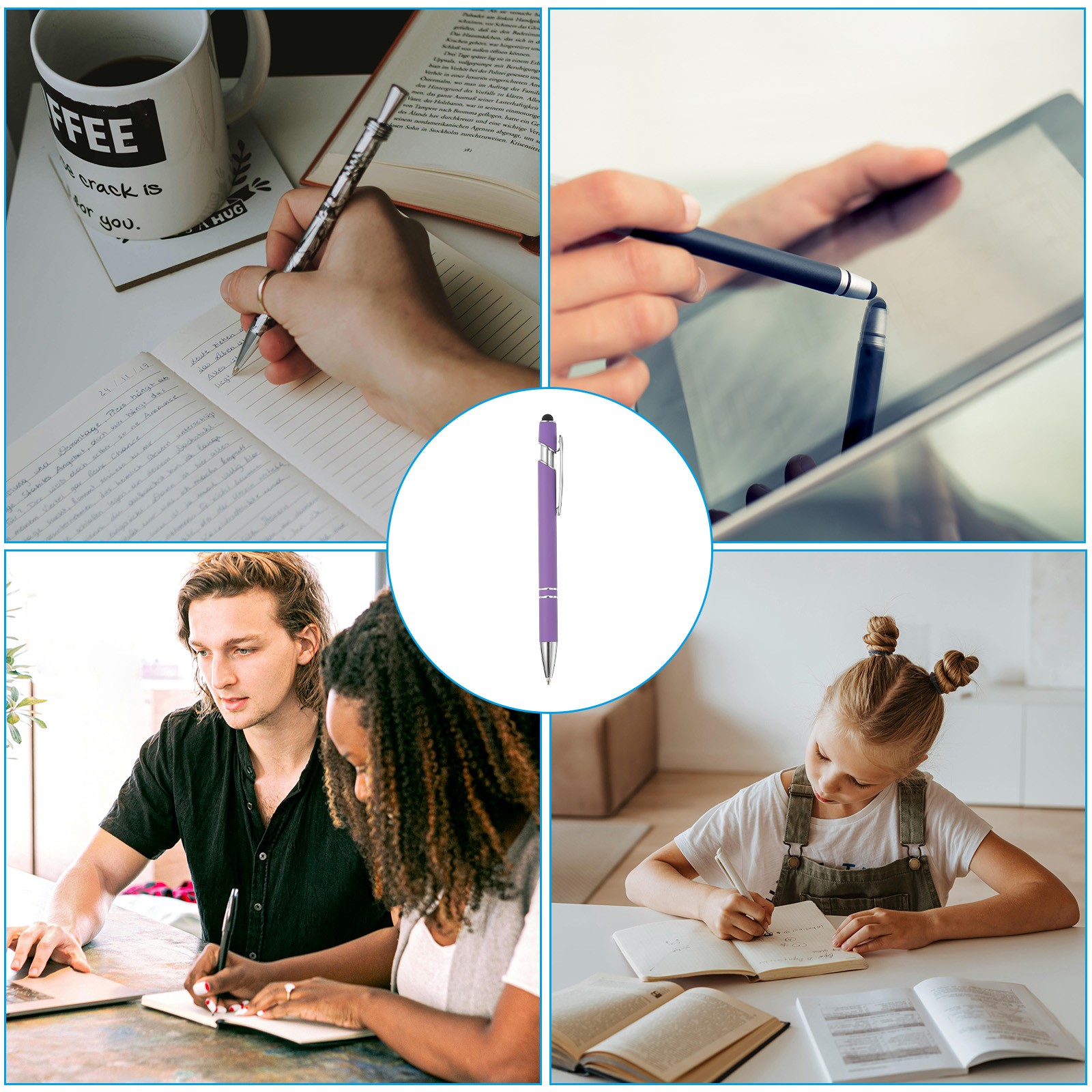 Ballpoint Pen with Stylus Tip, 6Pcs Metal Pen Stylus Pen Style 3, Purple