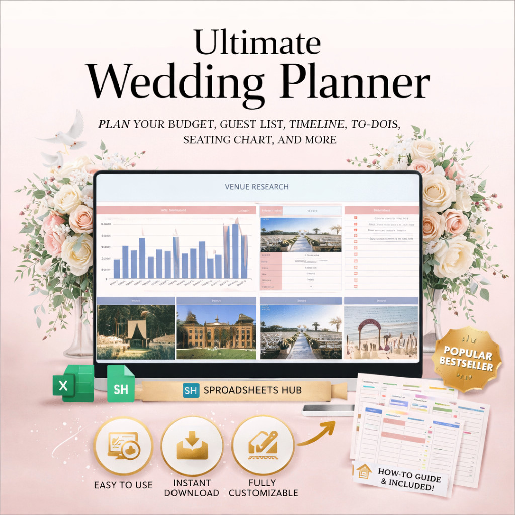 Wedding Planner Spreadsheet Template Budget & Guest List Tracker Excel Sheets