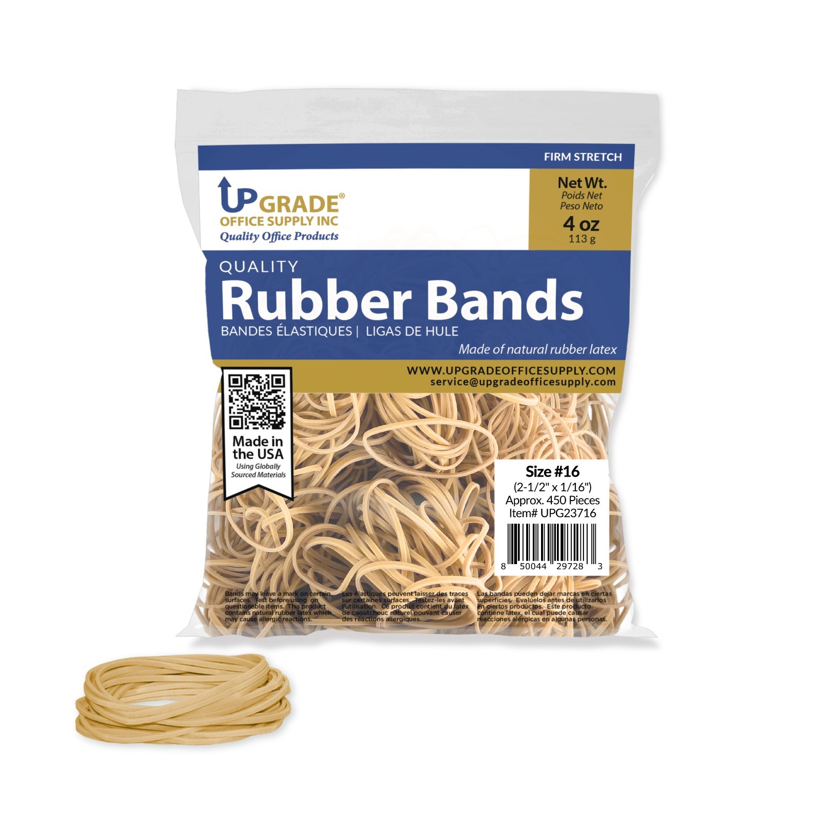 Upgrade Office Supply Rubber Bands UPG23716, Size 16 (2-1/2 x 1/16) 1/4 lb, USA