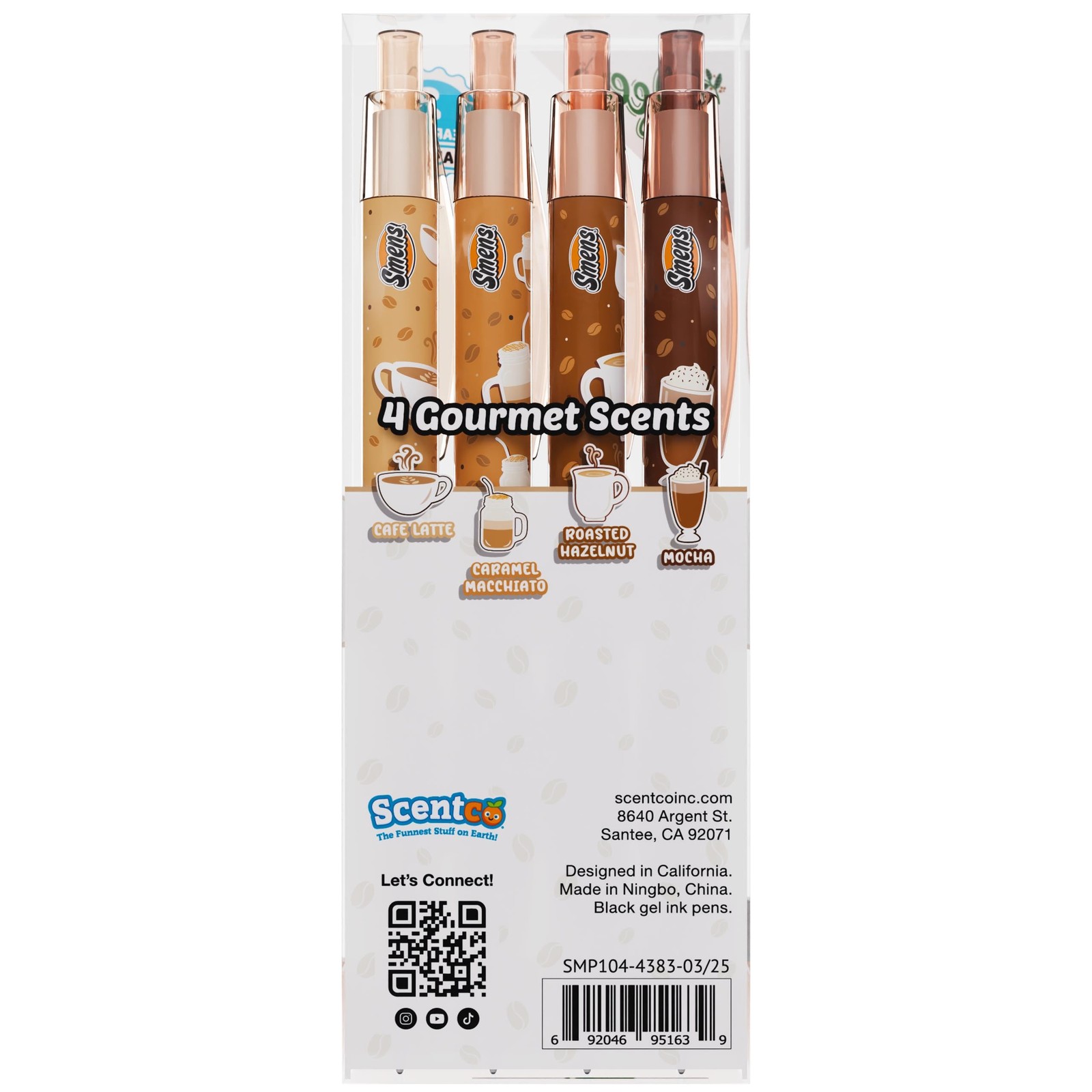Coffee Smens – 4 Pack Black Gel Ink Pens with 1 Count (Pack of 4),