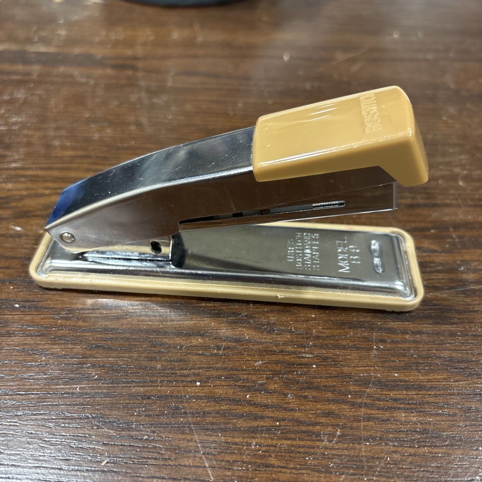 Vintage Bostitch B9 Stapler Grip Hand Held Tan & Silver Works Great