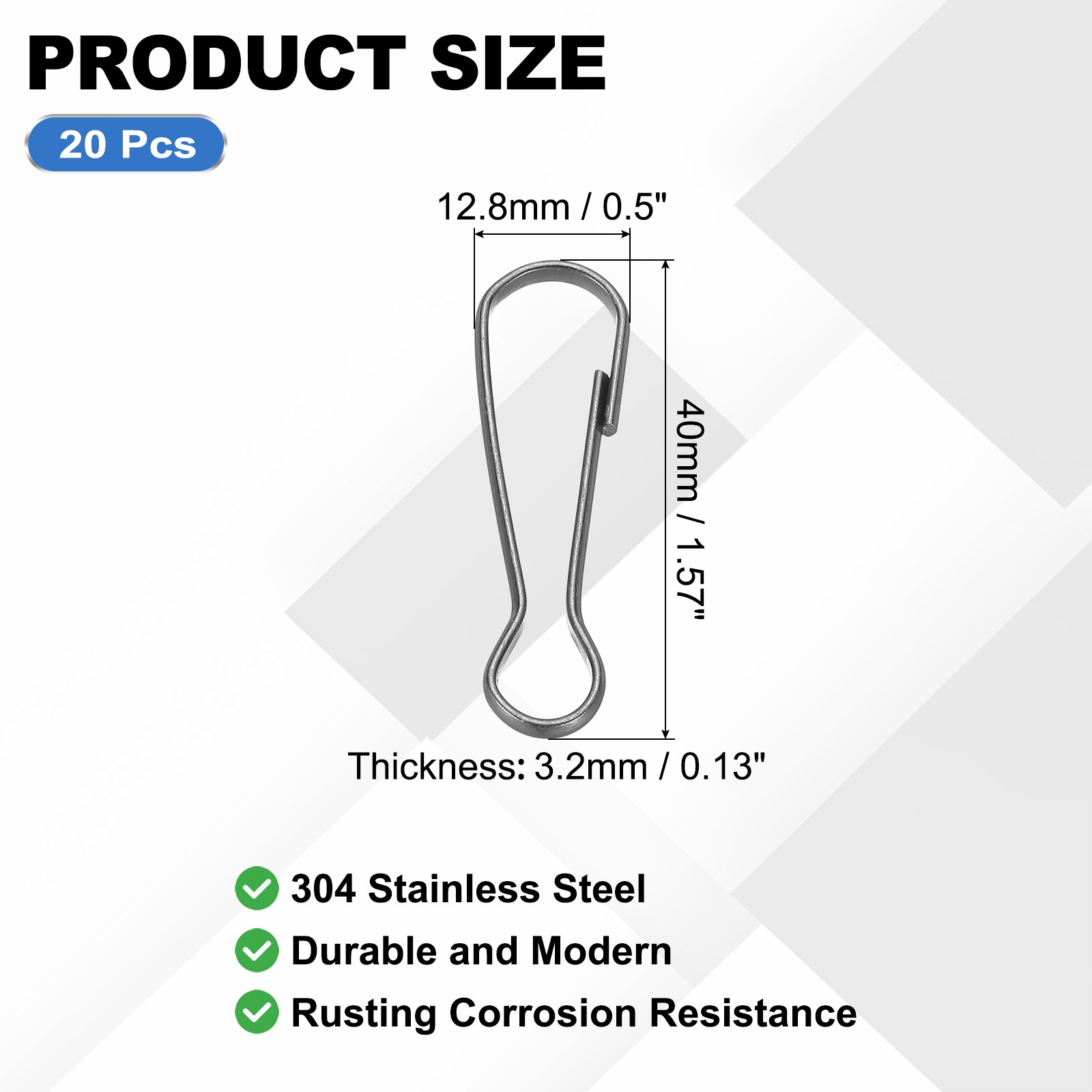 20Pcs Lanyard Hooks 40×12.8×3.2mm Stainless Steel 304 Hook, Black