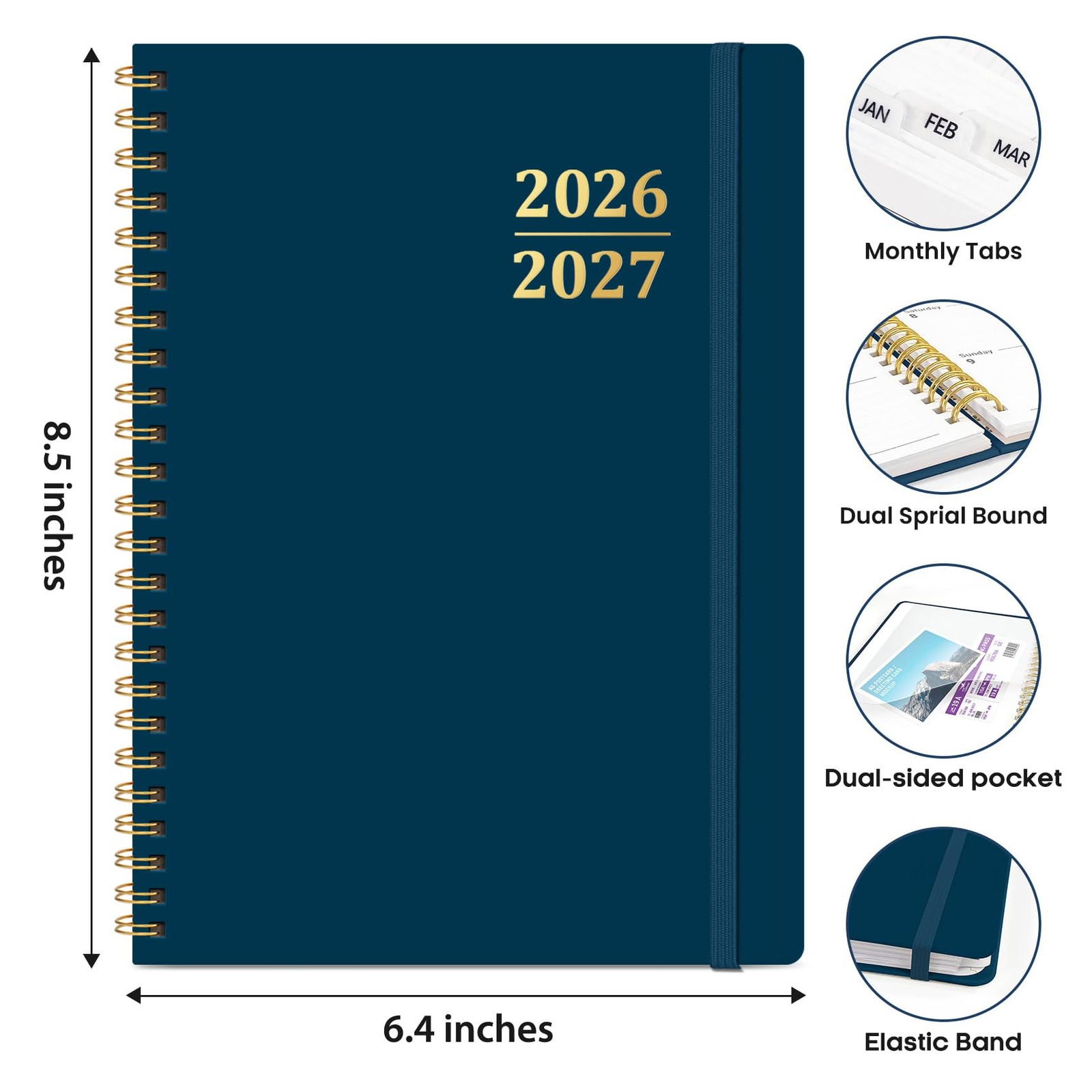 Academic Planner 2026-2027, Weekly and Monthly (6.4″x8.5″) A5, G.Navy