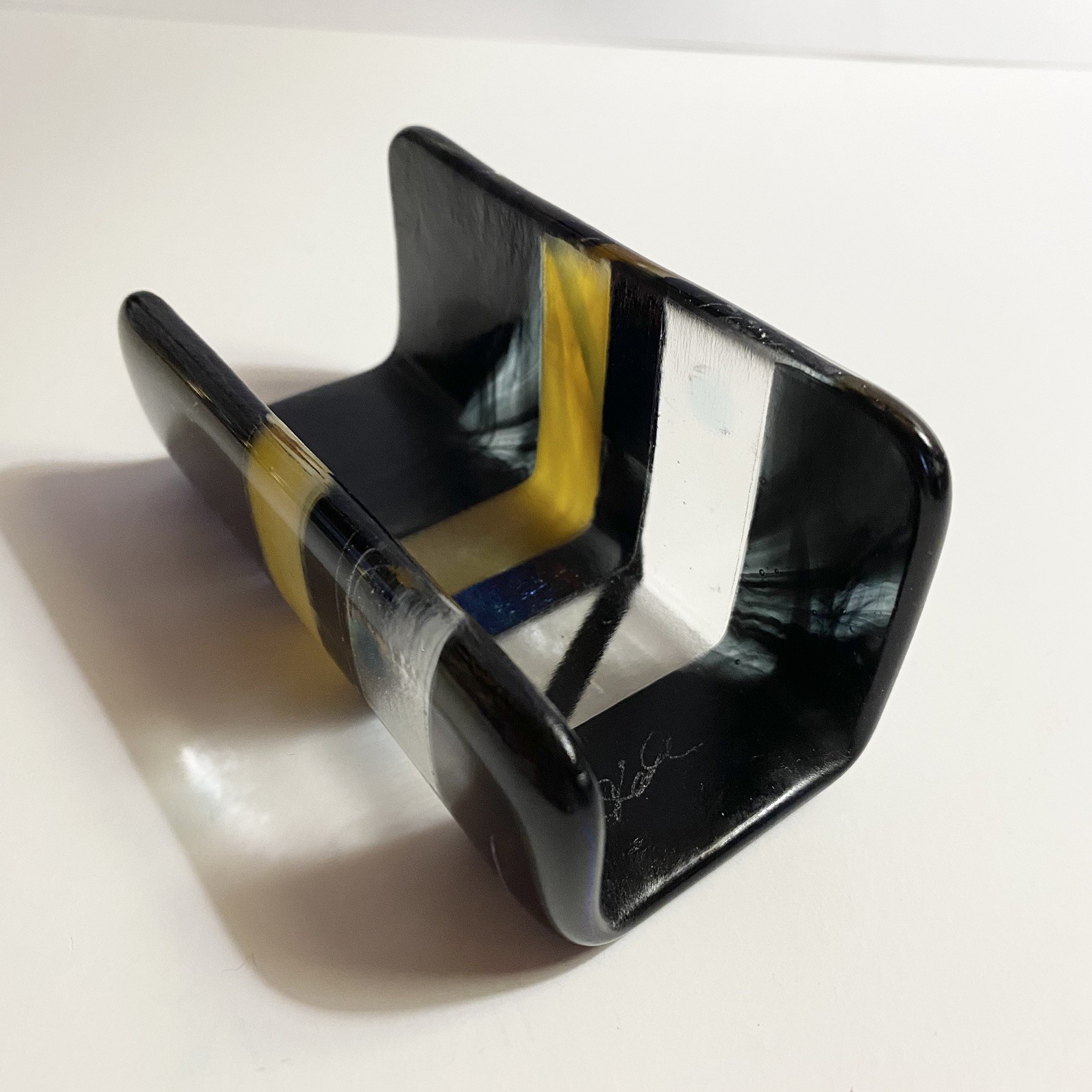 Fused Glass Dichroic Multicolored Business Card Holder Artist Signed