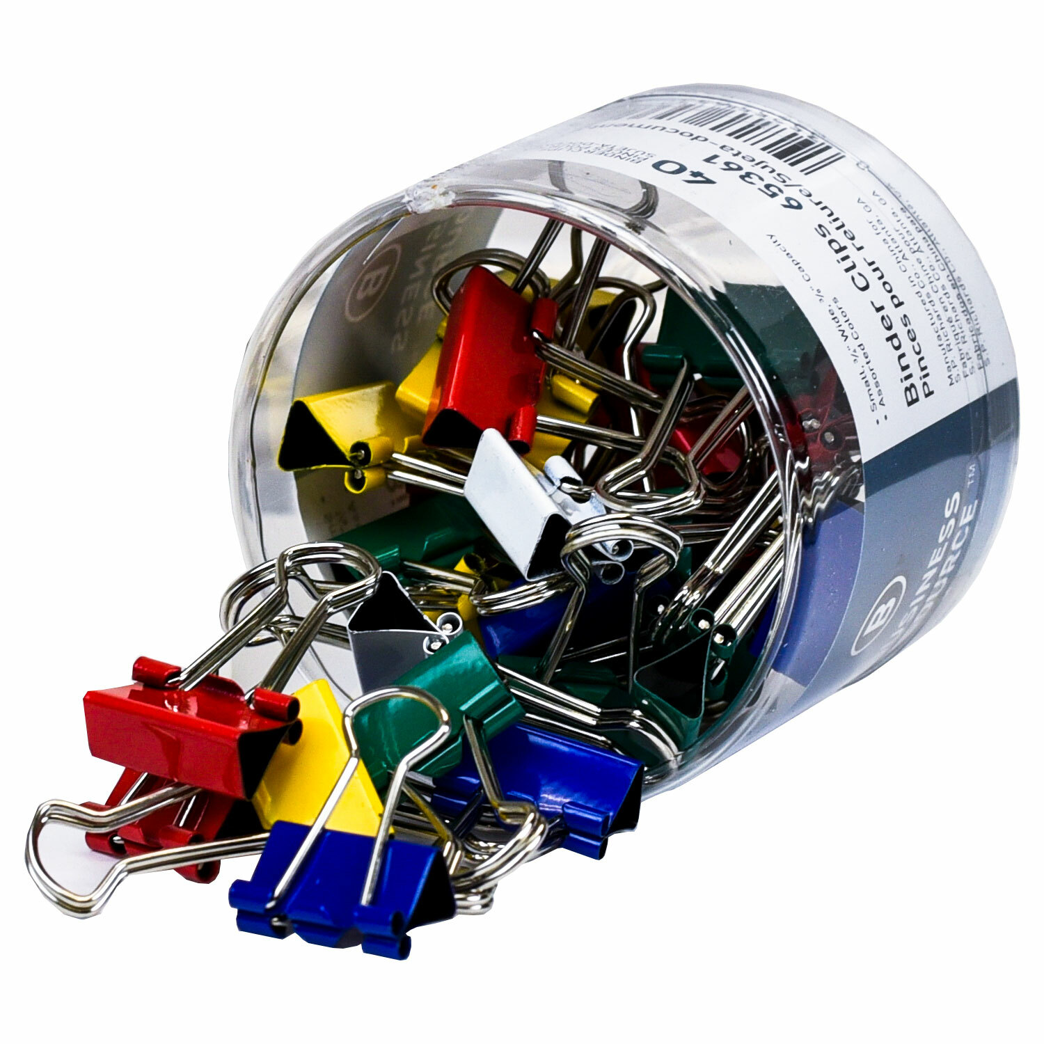 Business Source 65361 Small Binder Clips, 3/4″ Wide, Assorted Colors, Tub of 40