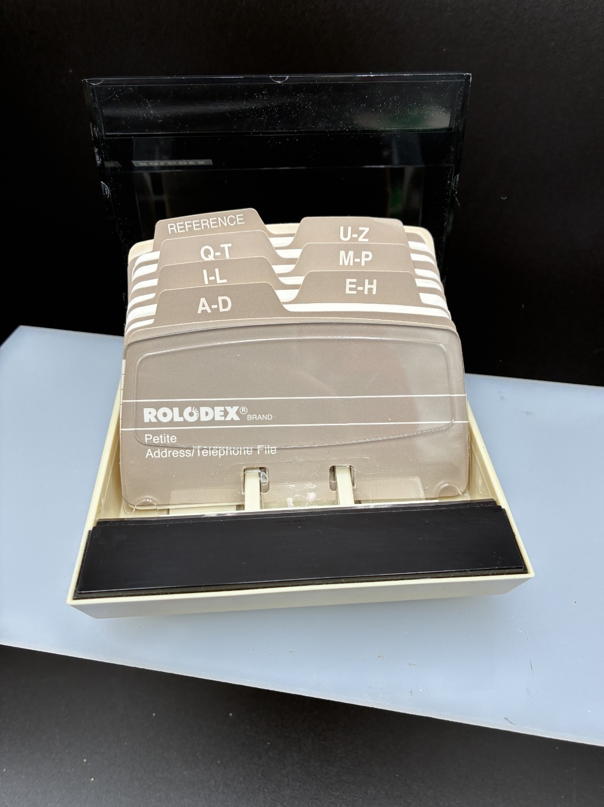 Vintage Rolodex S-300 C Petite Address Card File Smoke Lid w/A-Z Dividers 2 Tone