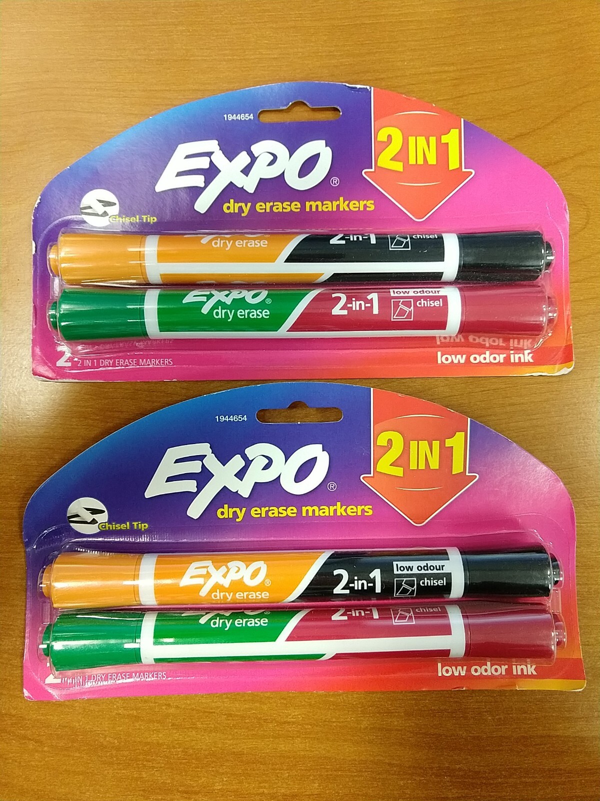 2 Packs Expo Dry Erase 2-in-1 Markers Chisel Tip Assorted Colors 2 Ct. Ea. E9H