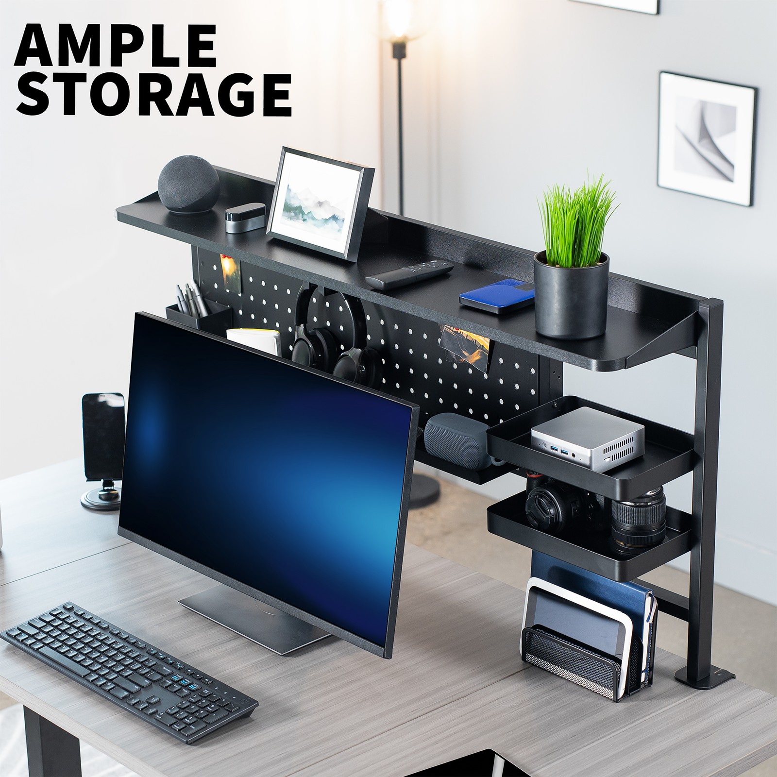VIVO Black Steel Clamp-on 46″ Multi-Purpose Pegboard Organizer