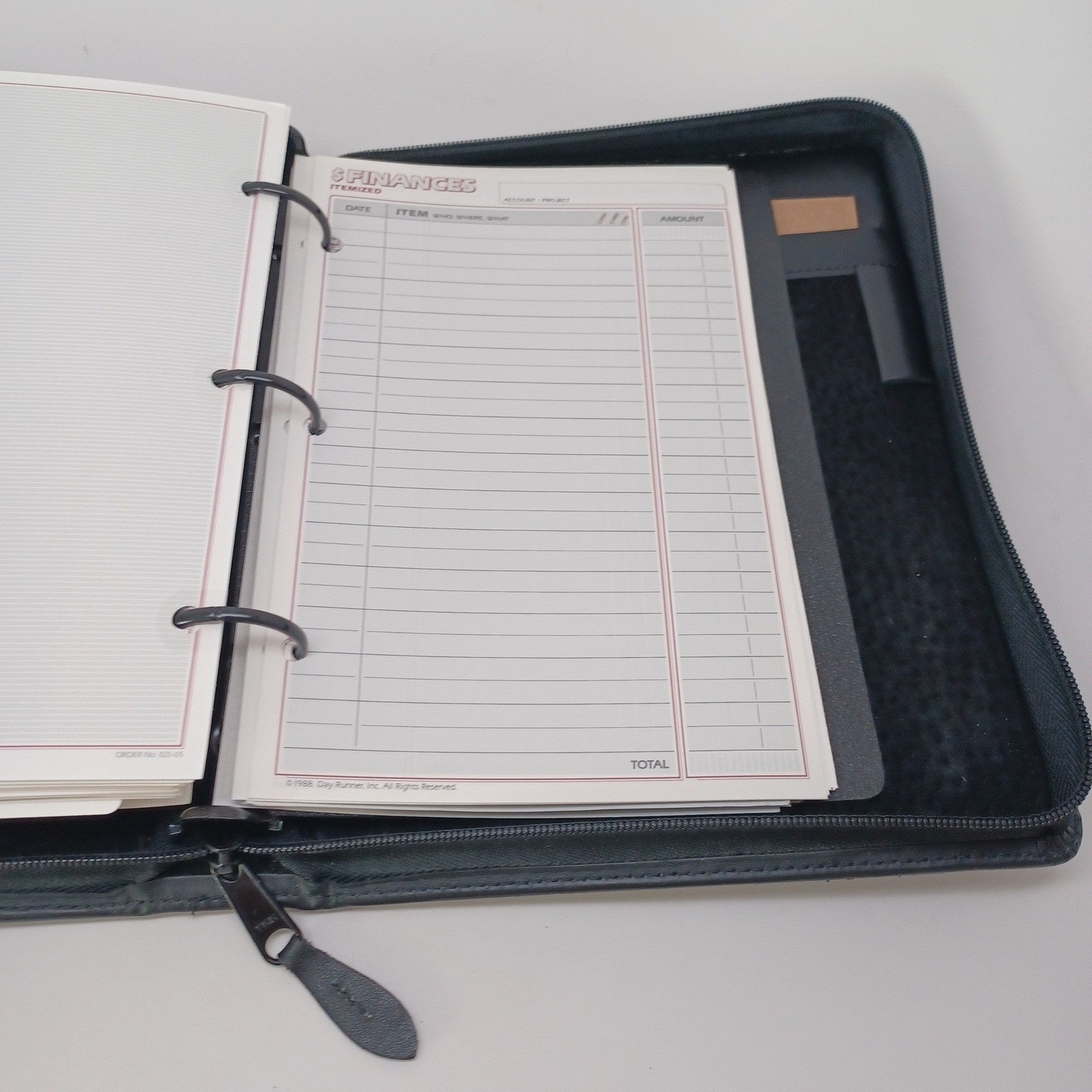 Day Runner Genuine Black Leather Zip Around Organizer Binder Planner Business