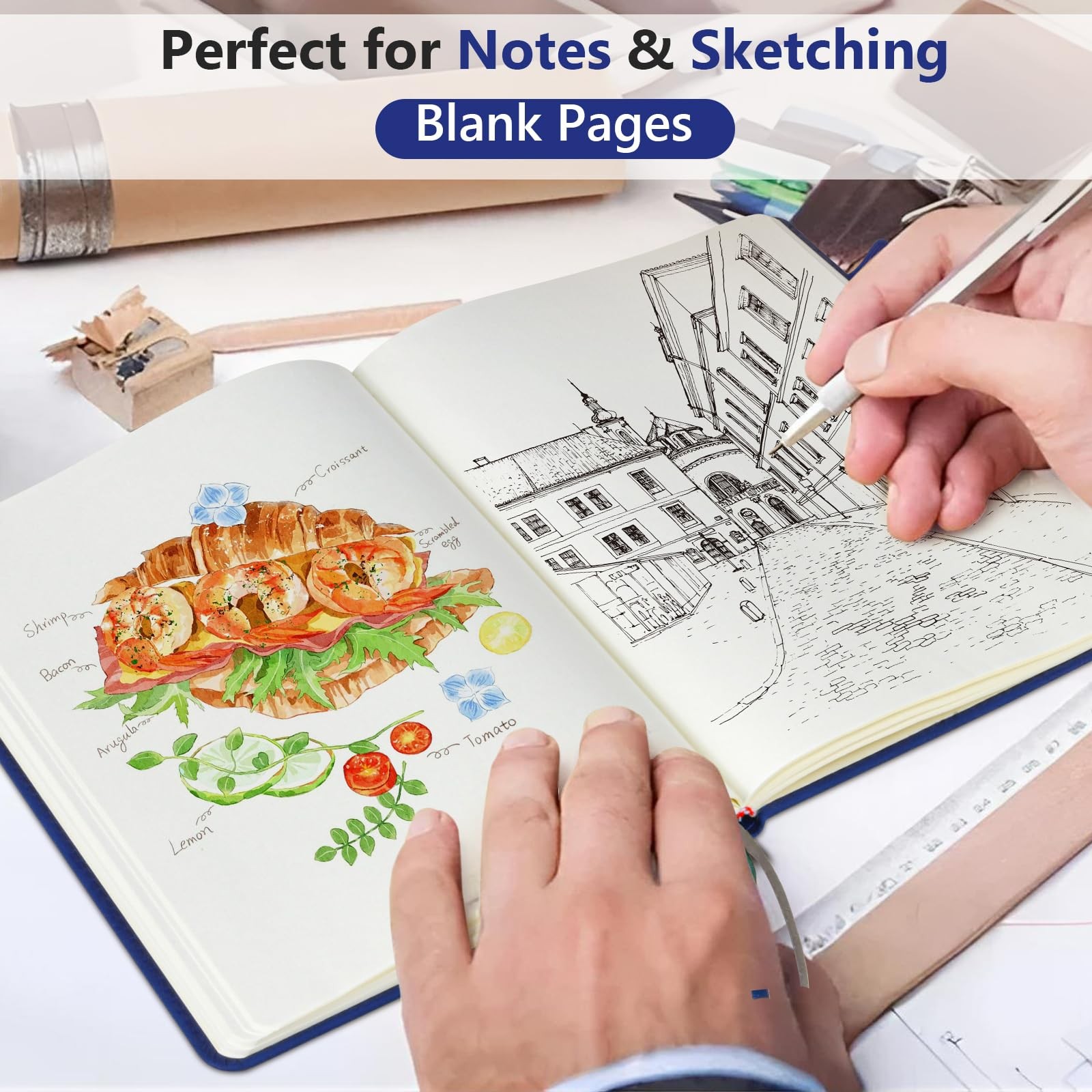 PERCUN Blank Journal Ntebook for Men & Pages (5.9in x 8.5in), Dark Blue