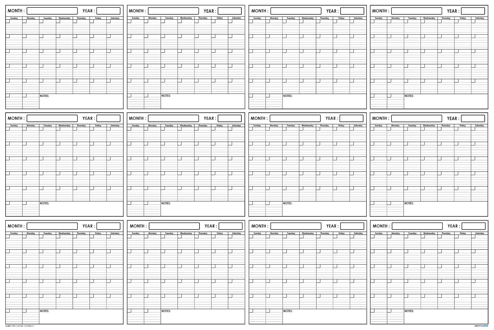 24×36 Erasable Blank Undated Annual Yearly Wall Calendar Home School Planner