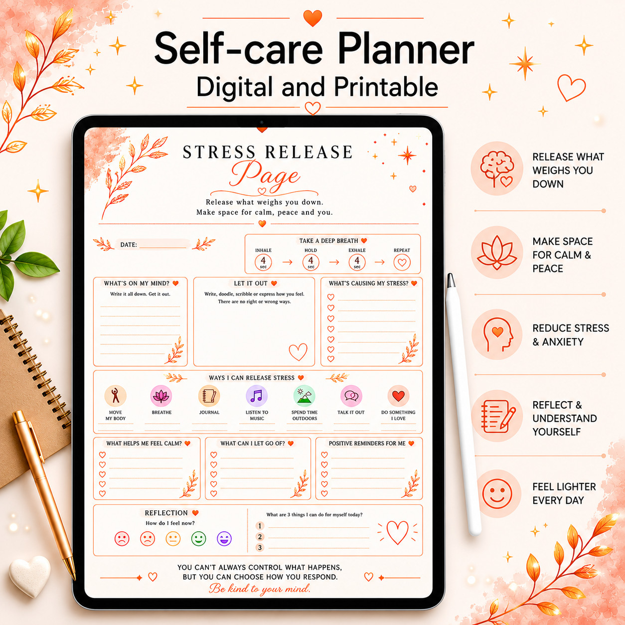 Digital | Self – care Planner, Printable, iPad Planner Digital Journal Pdf