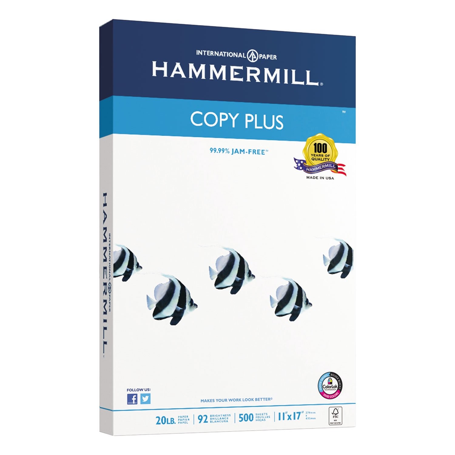 Hammermill 105023 Copy Plus Paper, 92 Brightness, 20lb, 11″ x 17″, White