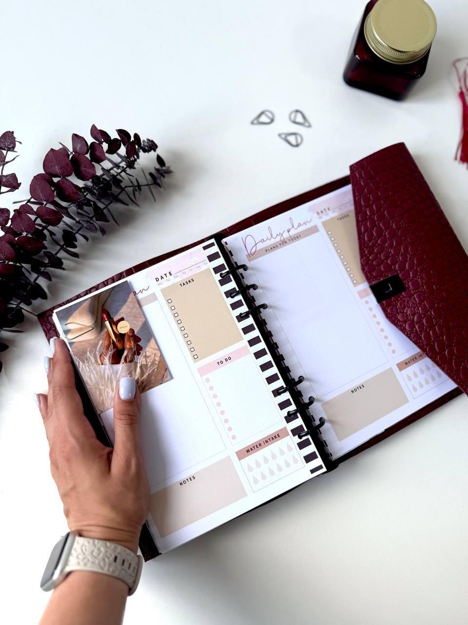 Luxurious A5 Genuine Leather Organizer – Deep Burgundy Croc Print.