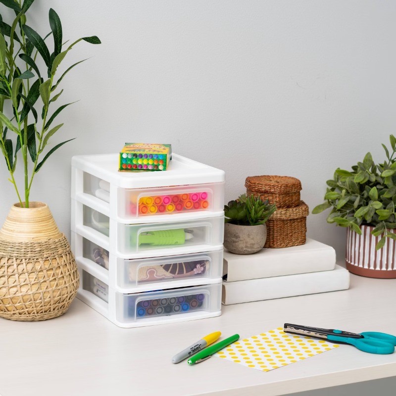 4 Drawer Desktop Organizer Compact White