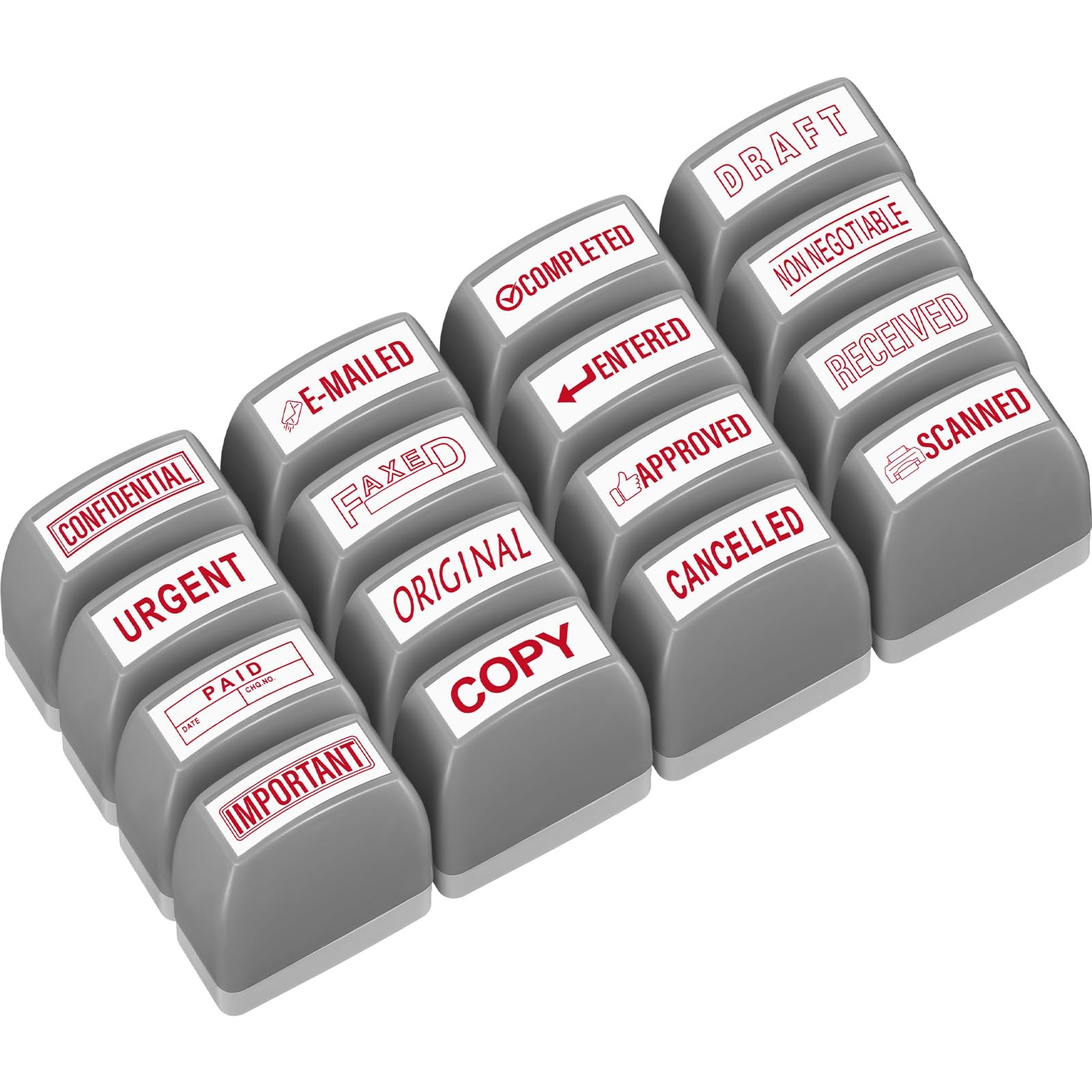 Crtiin 16 Pcs Office Stamp Set Message Self Inking 4 x 1.5 cm, Red, Grey