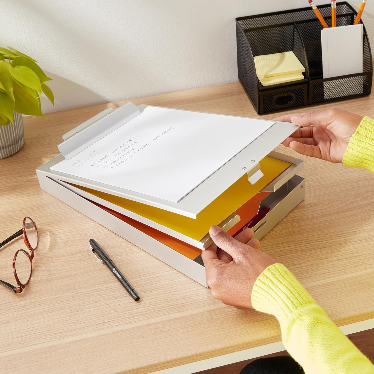 METAL CLIPBOARD CASE PAPER STORAGE Aluminum Box Form Holder Self-Locking Student