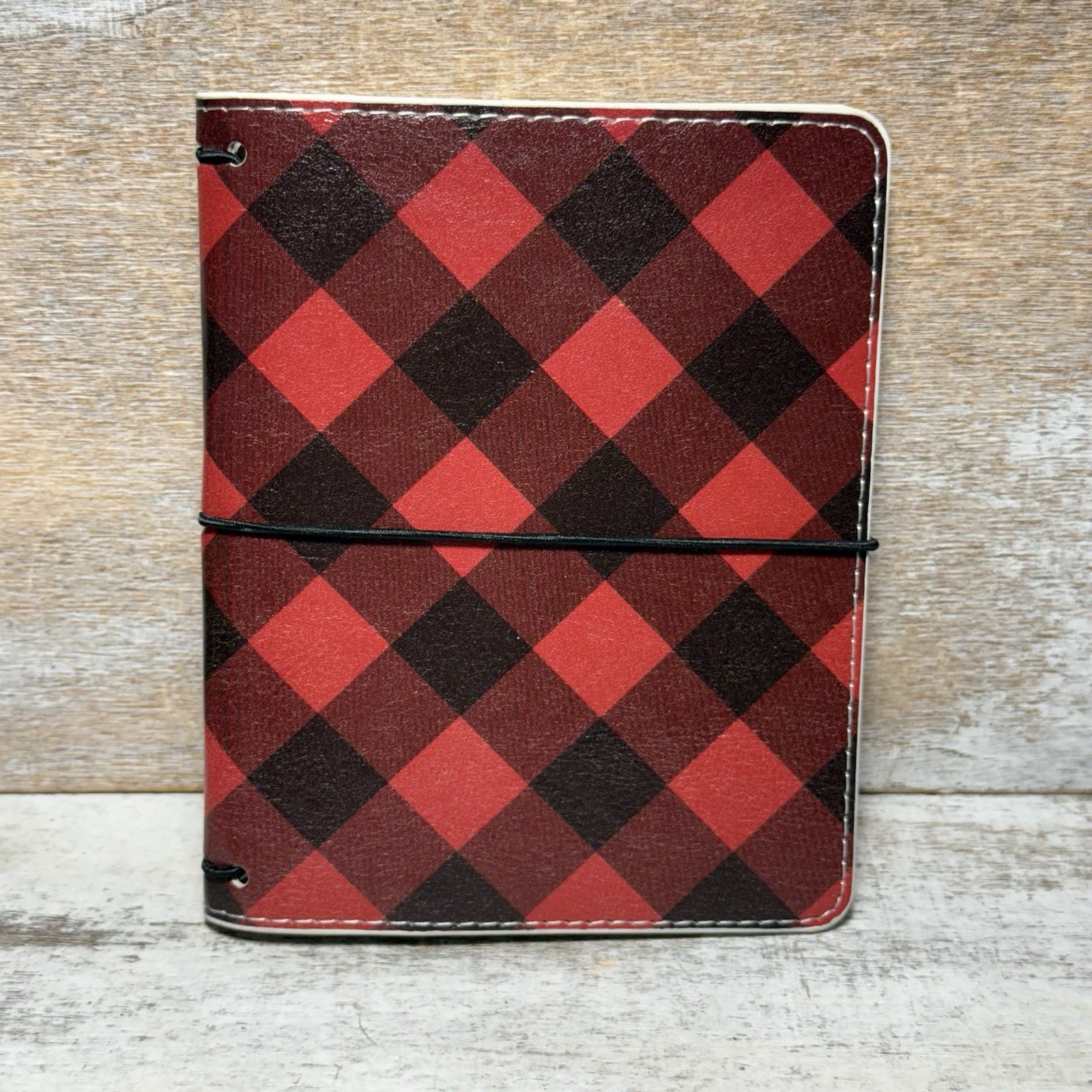 Unbranded Journal Cover Black Red Flannel Inside Pocket Bows 5″x6″ READ BELOW