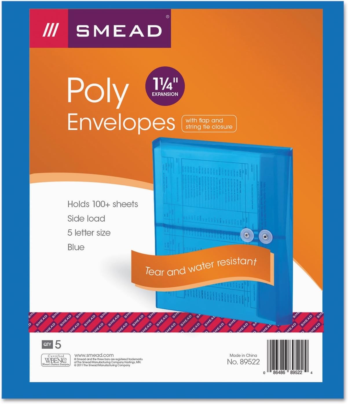 Smead Poly Envelope, 1-1/4″ Expansion, String-Tie Closure, Side Load, Letter