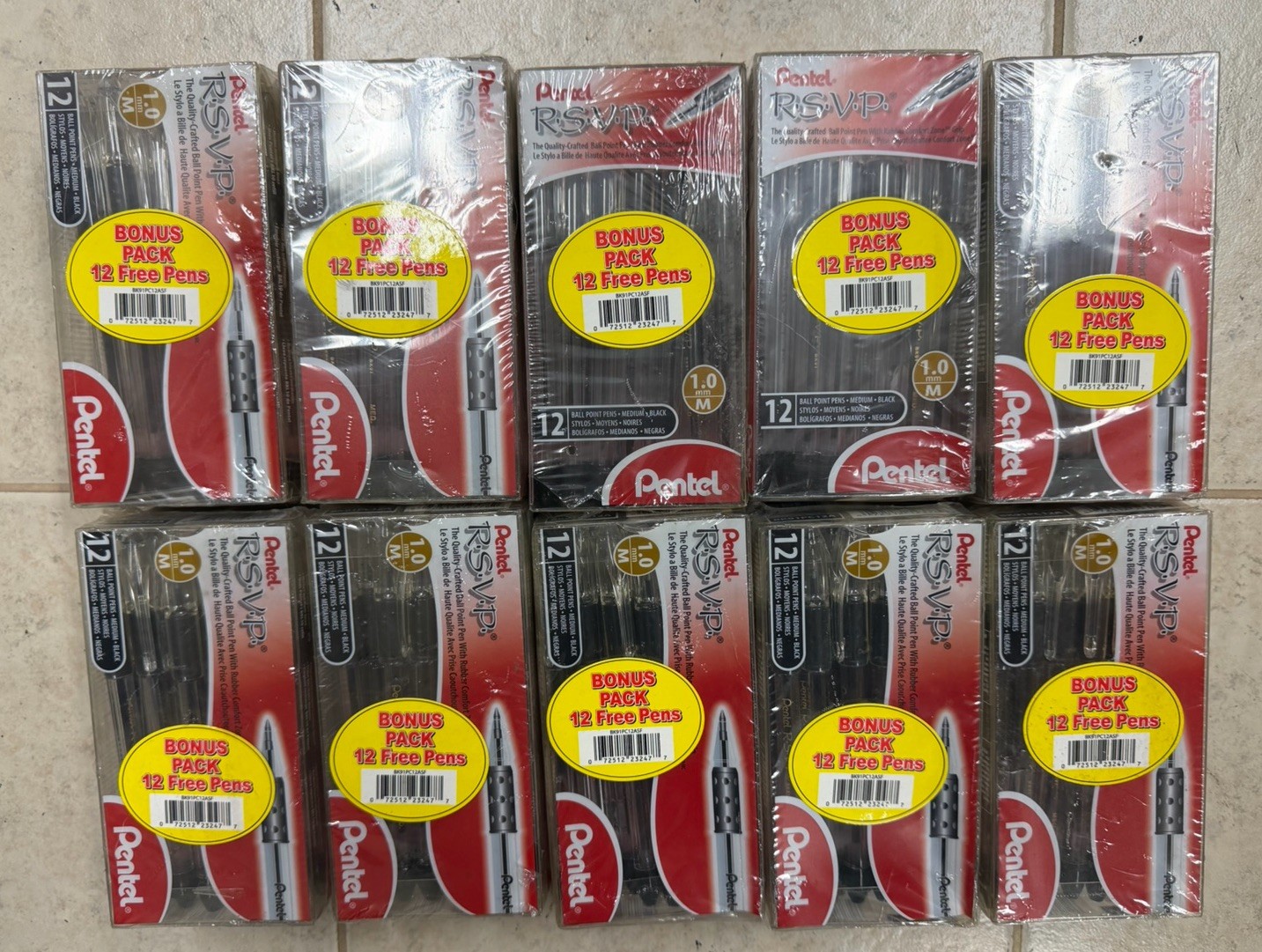 Lot Of 10 24 Packs 120 Pentel RSVP Ball Point Pen Fine Black Ink NIB