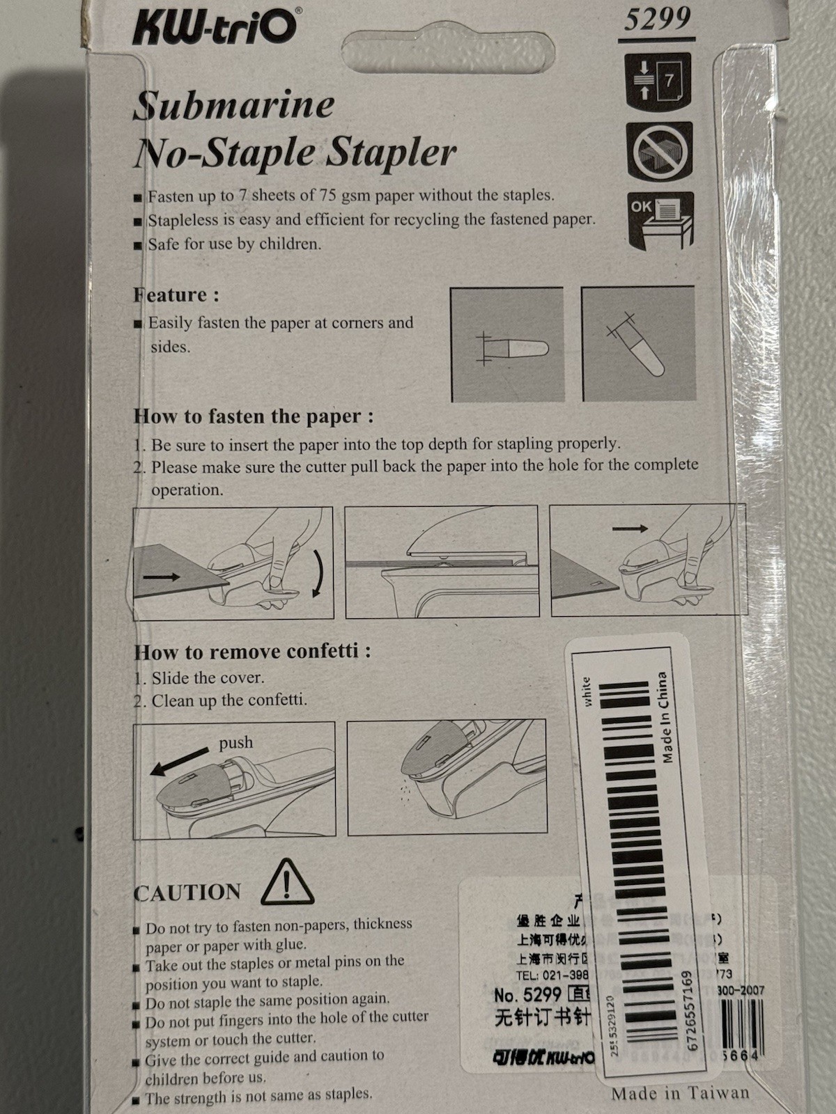Submarine Stapleless Stapler, Environmental Protection Staple Free Stapler, 7…