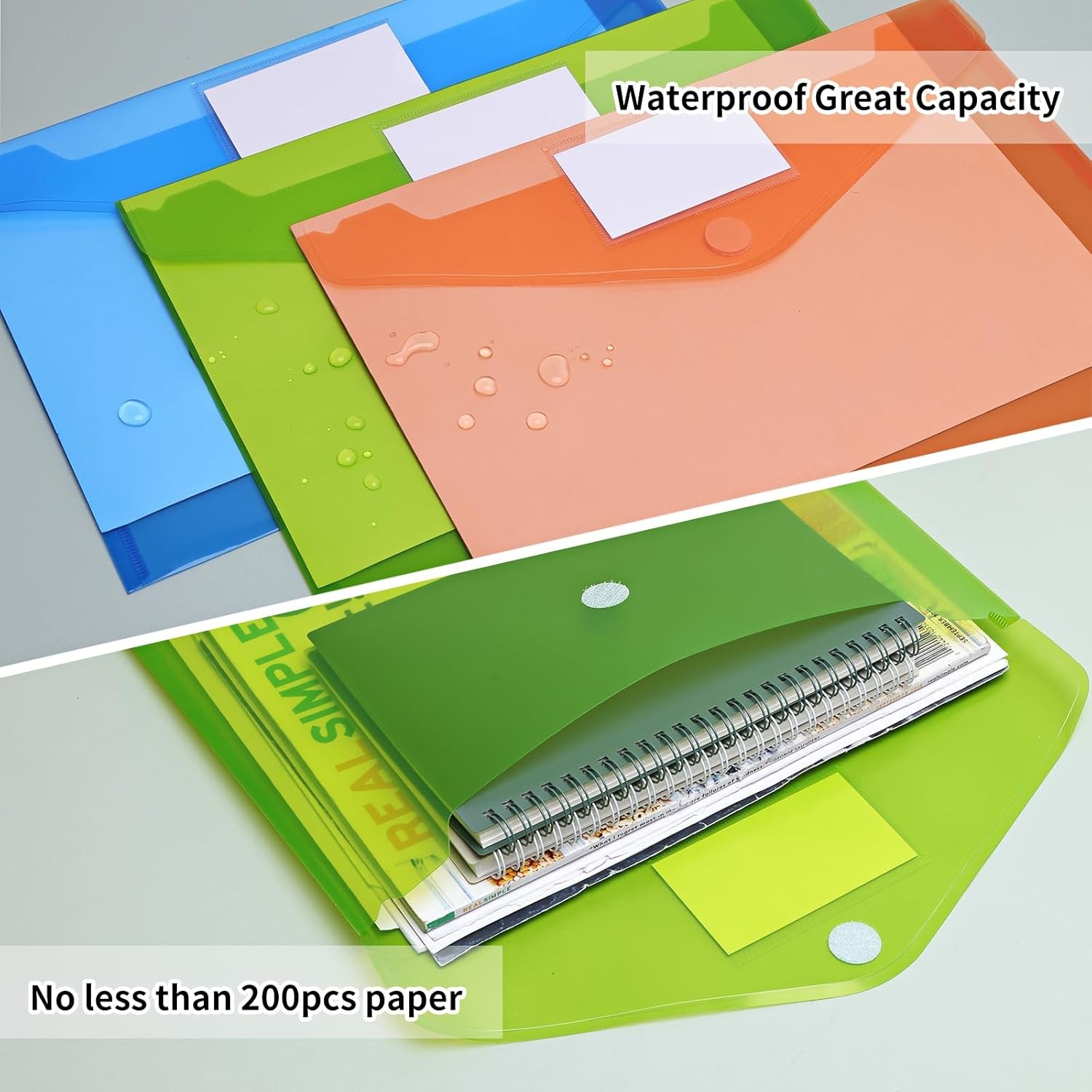 EOOUT 30 Pack 10 Color Plastic Envelopes Hook Loop Closure A4