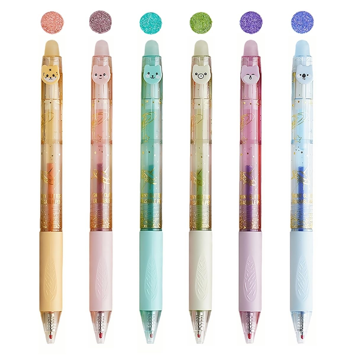 6 Colors Glitter Erasable Gel Pens, 0.5Mm Fine Point Multicolor, Make Mistakes D