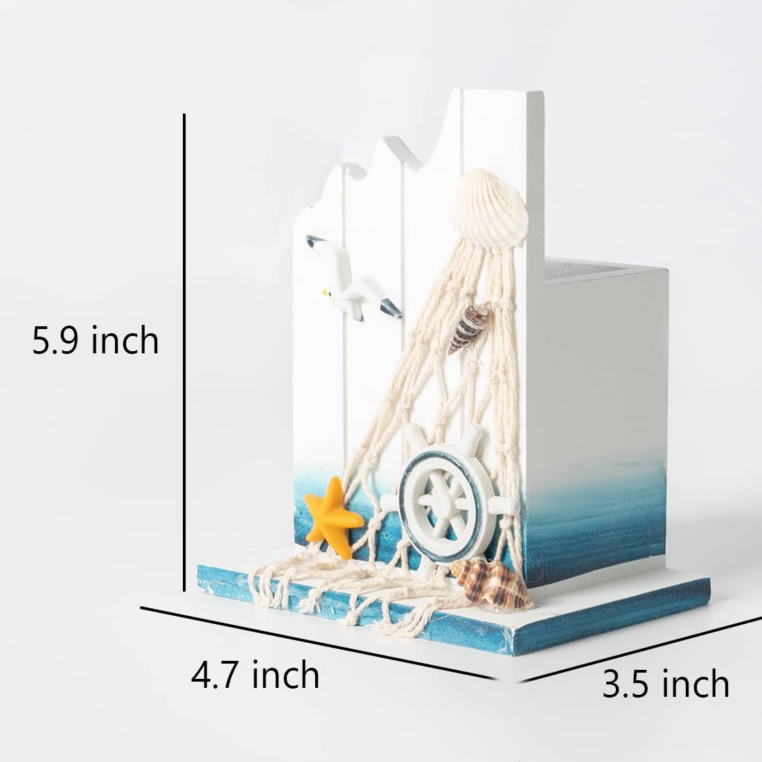 Pen Holder – Sailing Themed Pencil Organizers Wooden Desk White and Blue