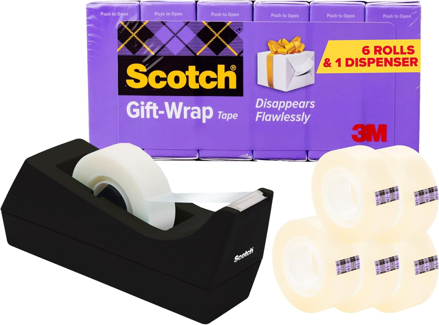 Scotch Gift Wrap Tape with Scotch Desktop Dispenser, 6 Rolls of 3/4″ X 1000″ Eac