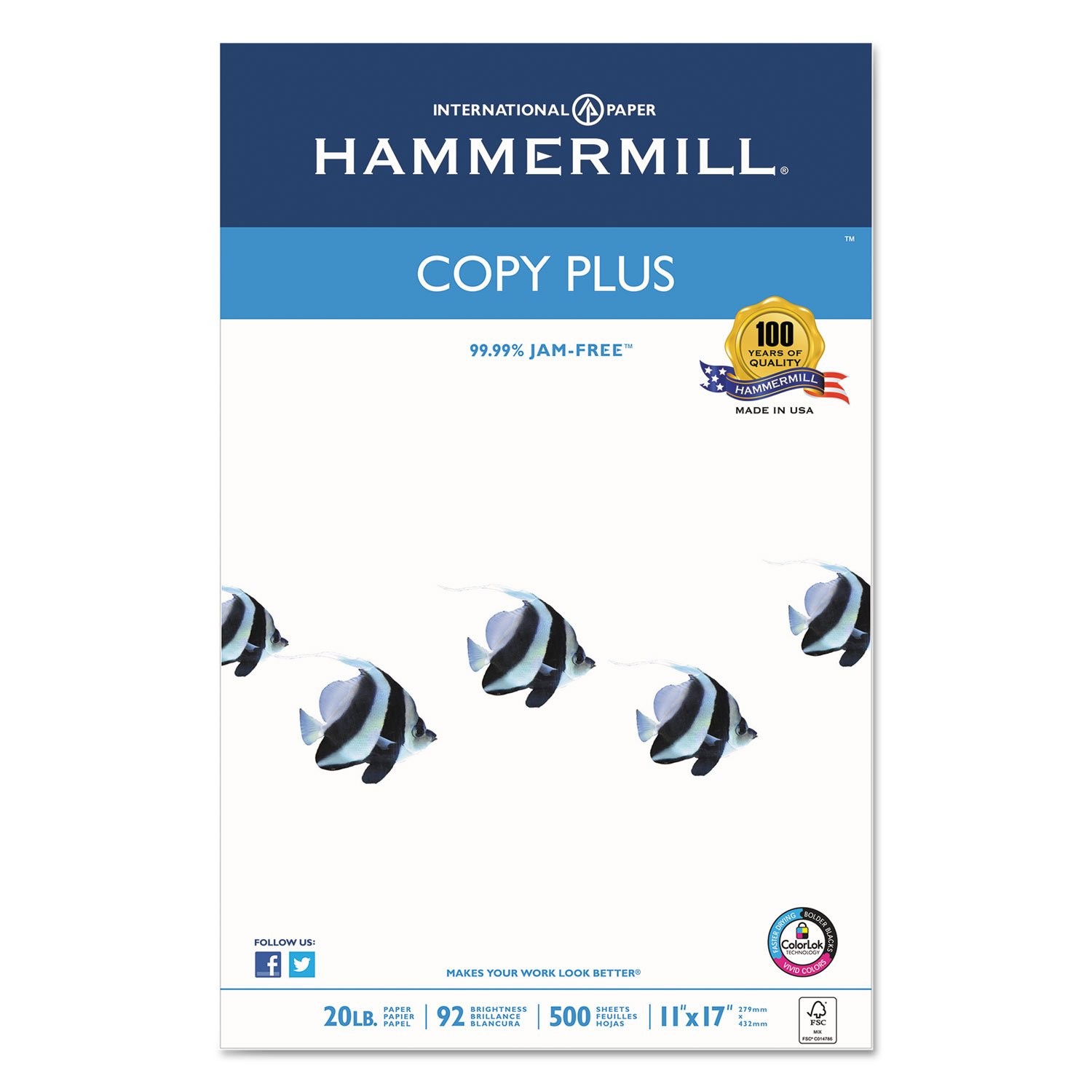 Hammermill 105023 Copy Plus Paper, 92 Brightness, 20lb, 11″ x 17″, White