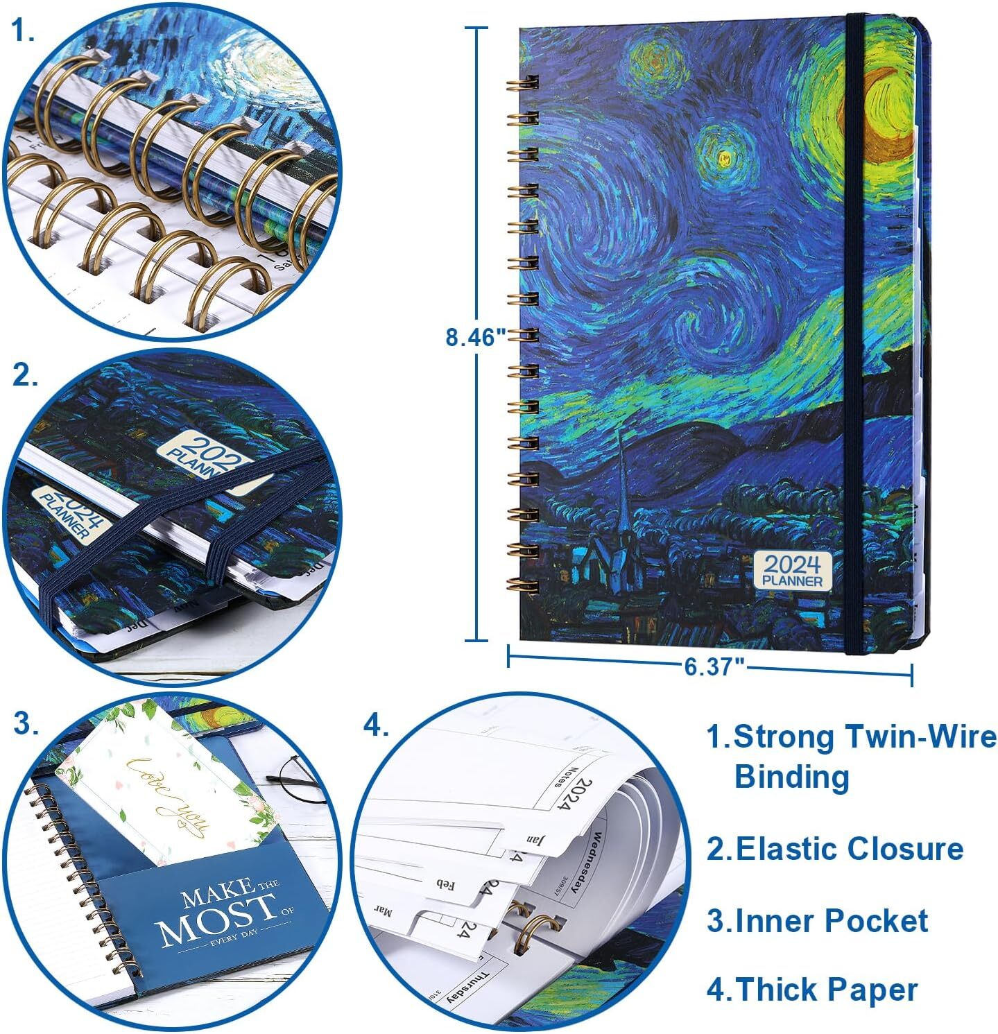 Medium Blue Starry Night 2025 Weekly Monthly Planner 8.5X6.4 Portable Organizer