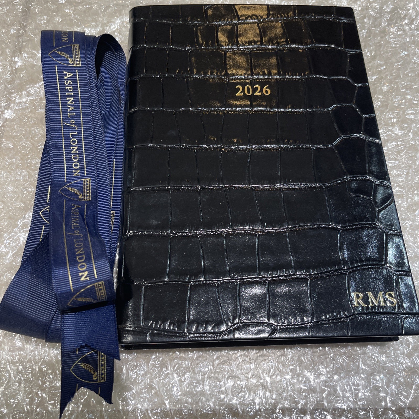 New ASPINAL of London Blac CROC embossd leather date planner hardcover book 2026