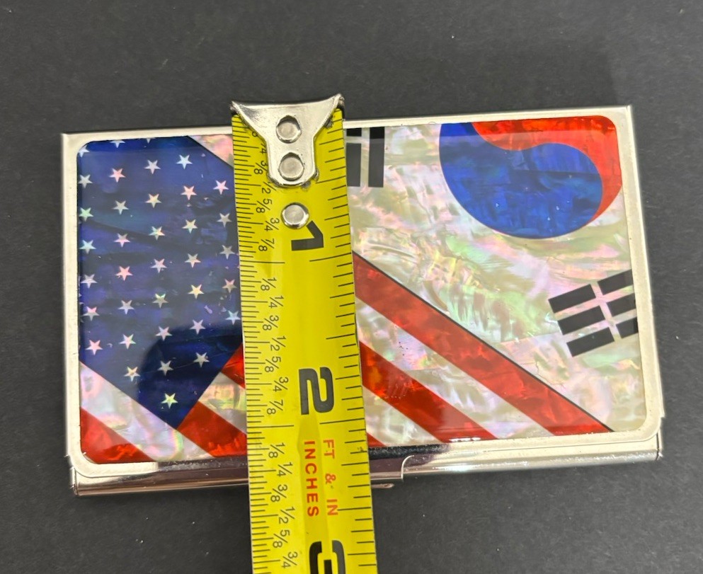 United States South Korea Flag Mother of Pearl Pocket Business Card ID Holder