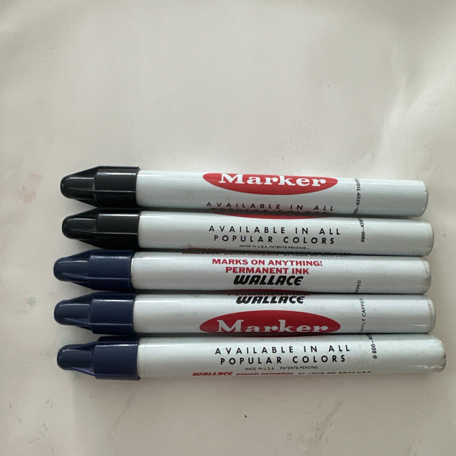 Wallace Permanent Markers Lot of 5 All Good BLUE AND BLACK