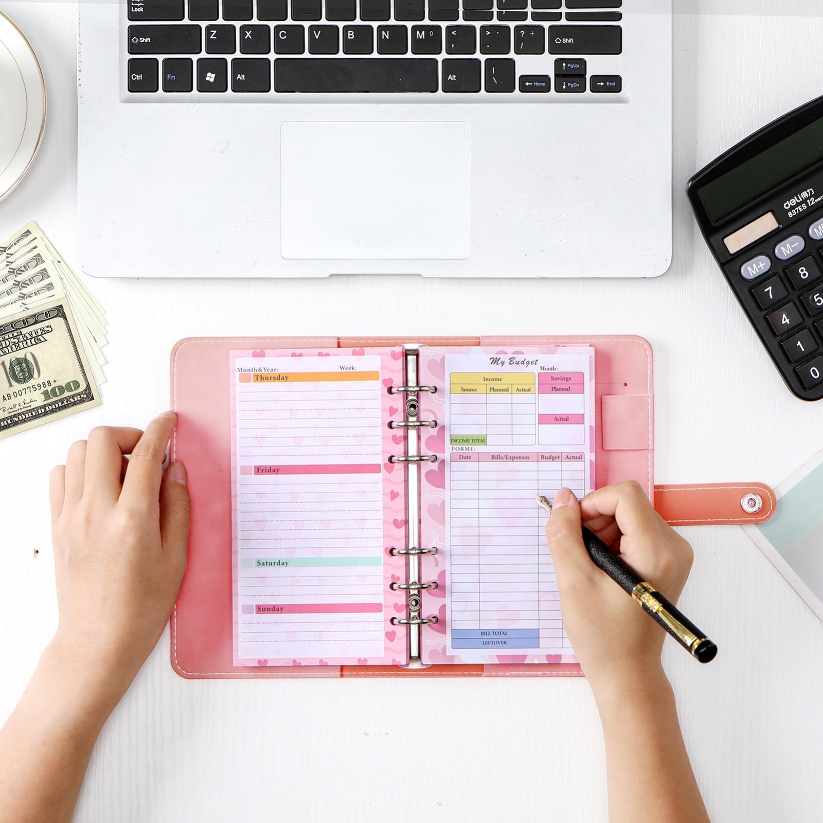 A6 Planner Refill Paper & Budget Sheets – Monthly Weekly Inserts, 6 Hole Expense