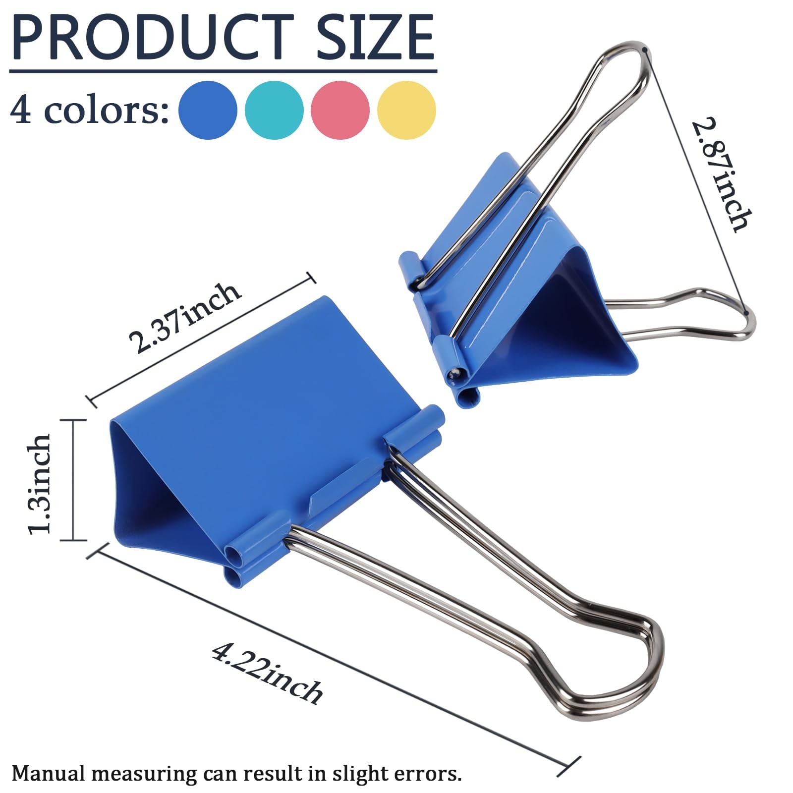 2.4-Inch Jumbo Colored Binder Clips, 12-Pack (4 Colors, 3 Pieces Each)