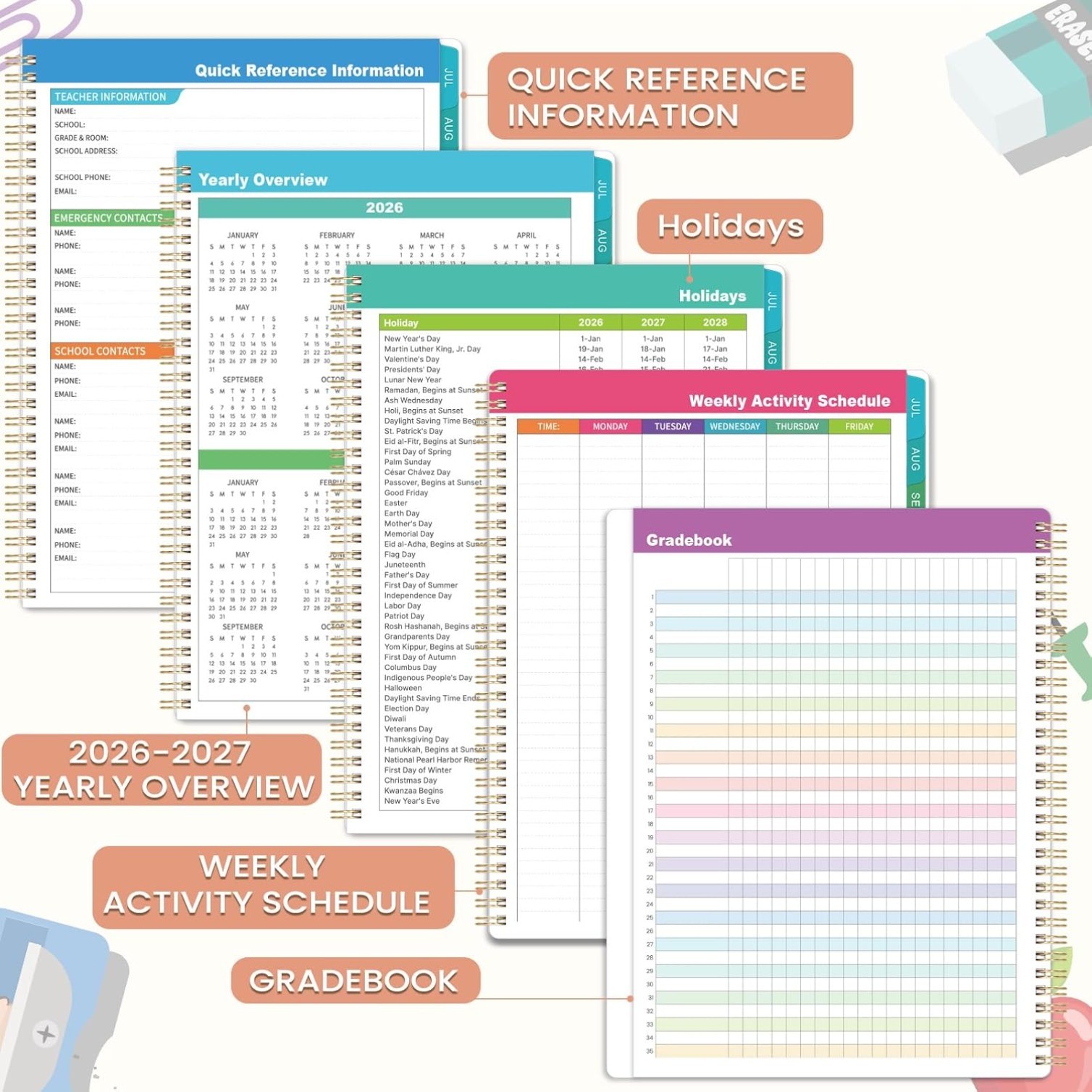 8.5″ x 11″ Teacher Planner July 2026 – June 2027,Academic Planner Lesson Planner