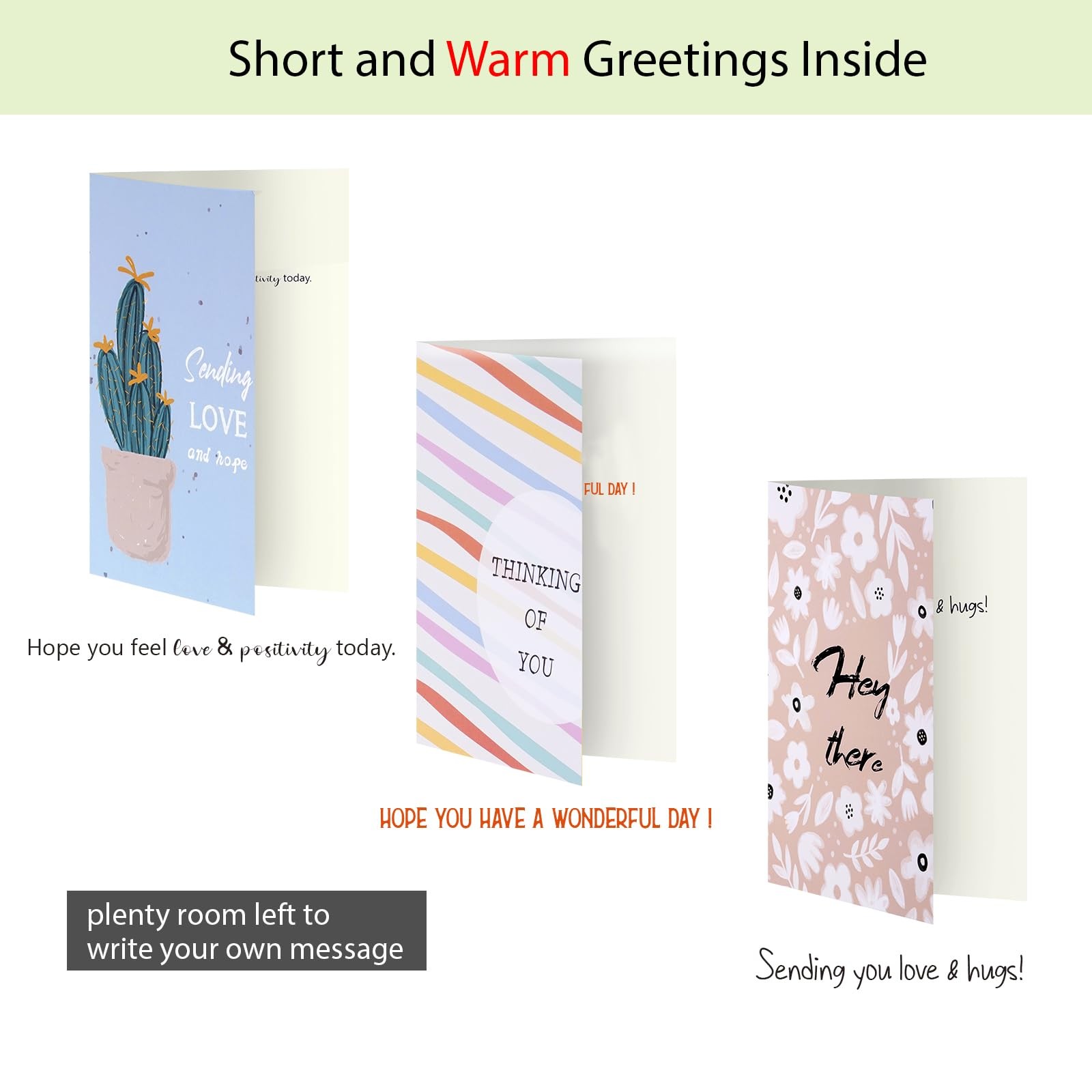 24 Pack Thinking of You Cards Assortment with Self-adhesive 4″x6″, white