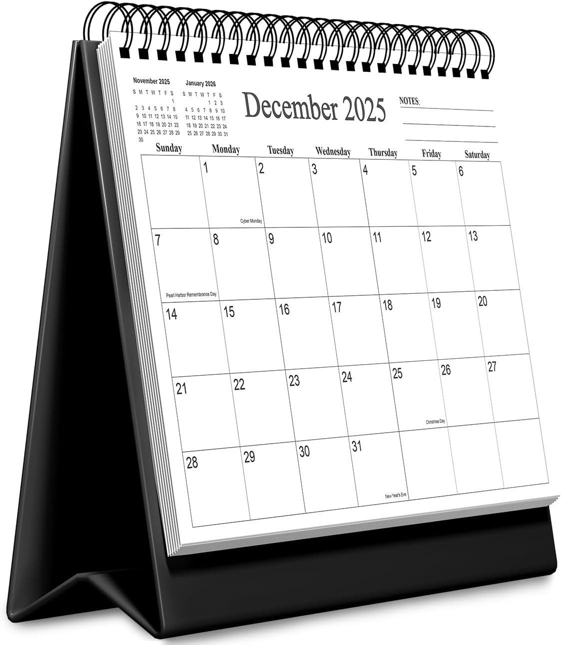 Desk Calendar 2026 – Runs January 2026 until June 2027 – 6″ x 8″, Black