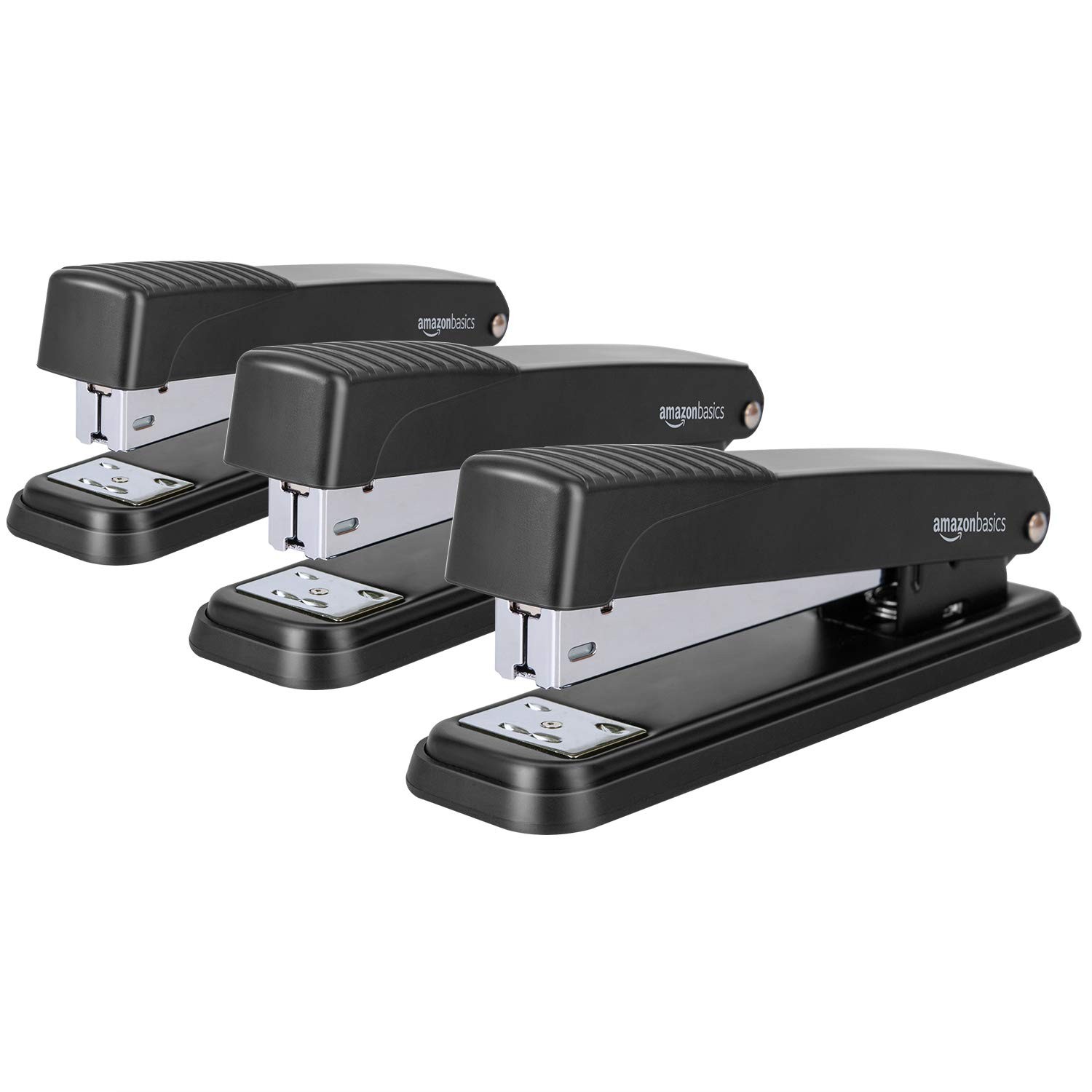 Amazon Basics Full-Strip Metal Office Desktop 3 Count (1 Pack), Black