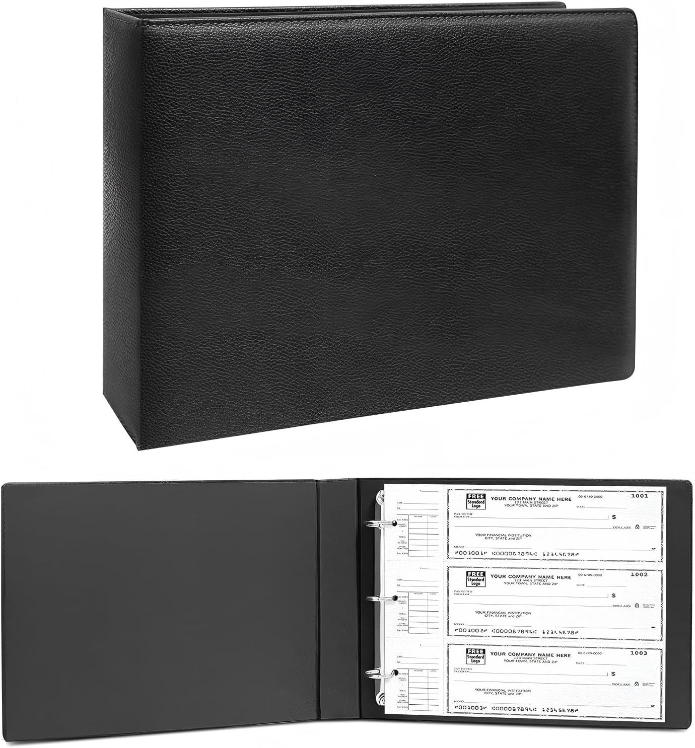 3 Rings Check Binder for End-Stub Deskbook Checks, 3 on a Page, Fit 3 & 9 Holes