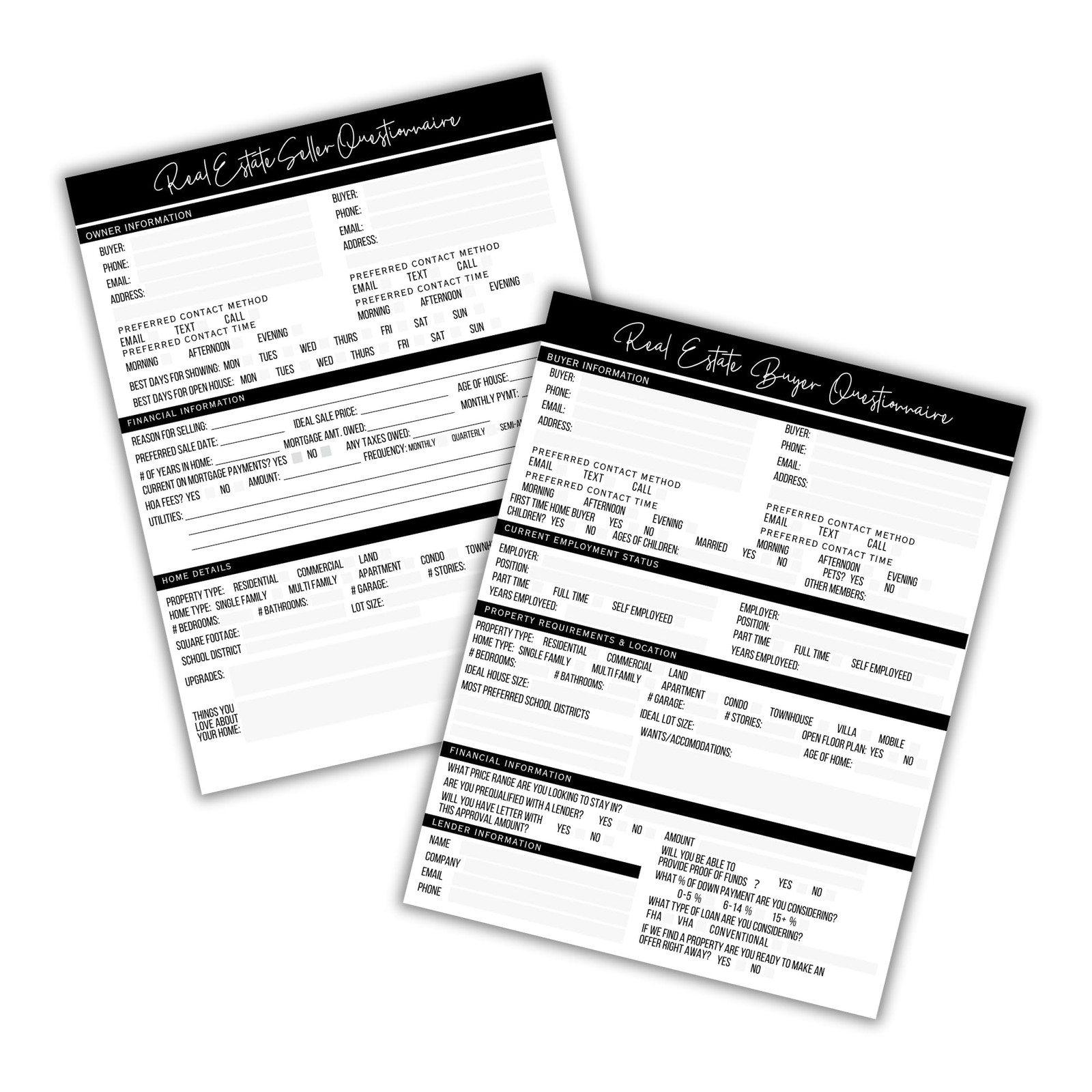 Real Estate Buyer Seller Questionnaire Agent Form 8.5×11 Inch 50 PCS Feedback