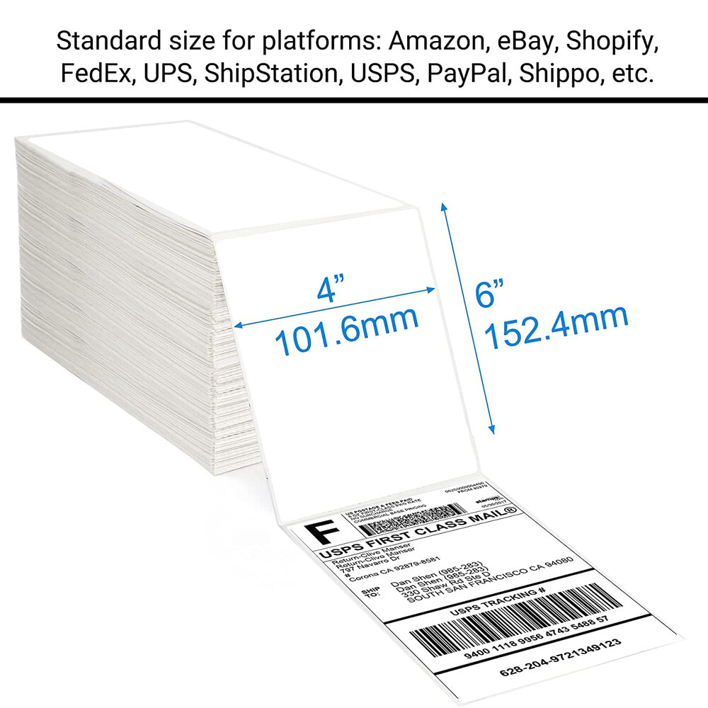 4″x6″ Fanfold Direct Thermal Shipping Labels Zebra & Rollo Printers 1000/Stack