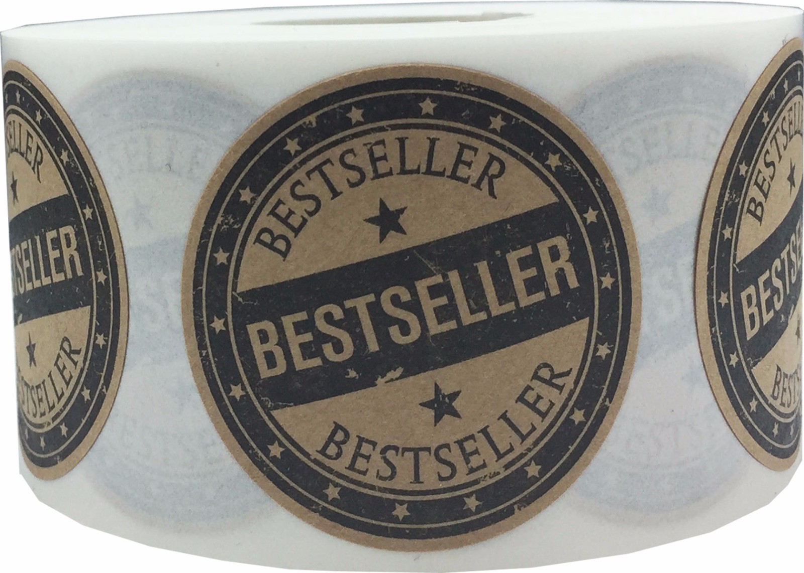 Brown Kraft Fancy Best Seller Stickers, 1.5 Inches Round, 500 Labels on a Roll