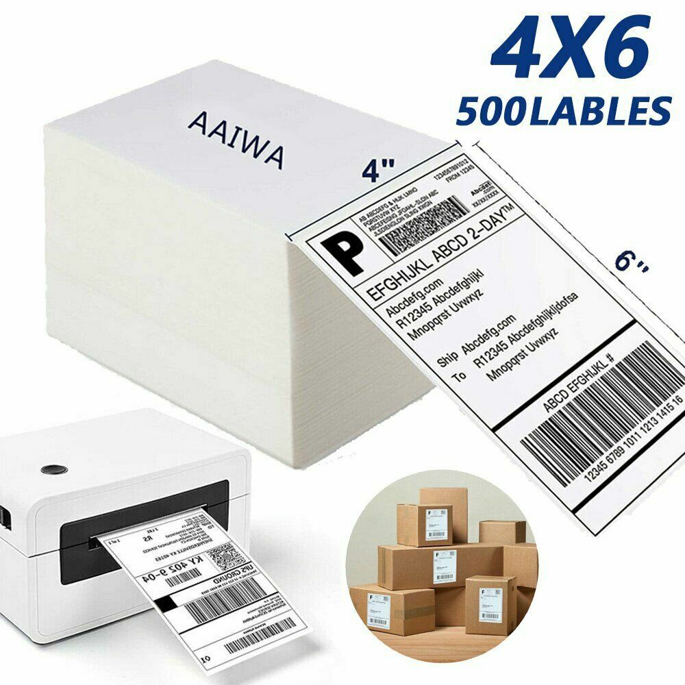 500/1000 4×6″ Fanfold Direct Thermal Shipping Label for Zebra and Rollo Printers
