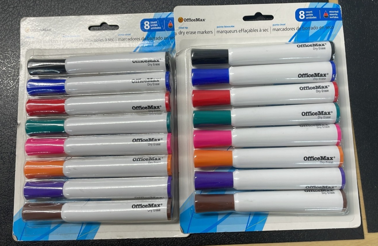 Office Max Dry Erase Markers – Assorted Colors 2 Pack of 8 Markers (16 Counts)