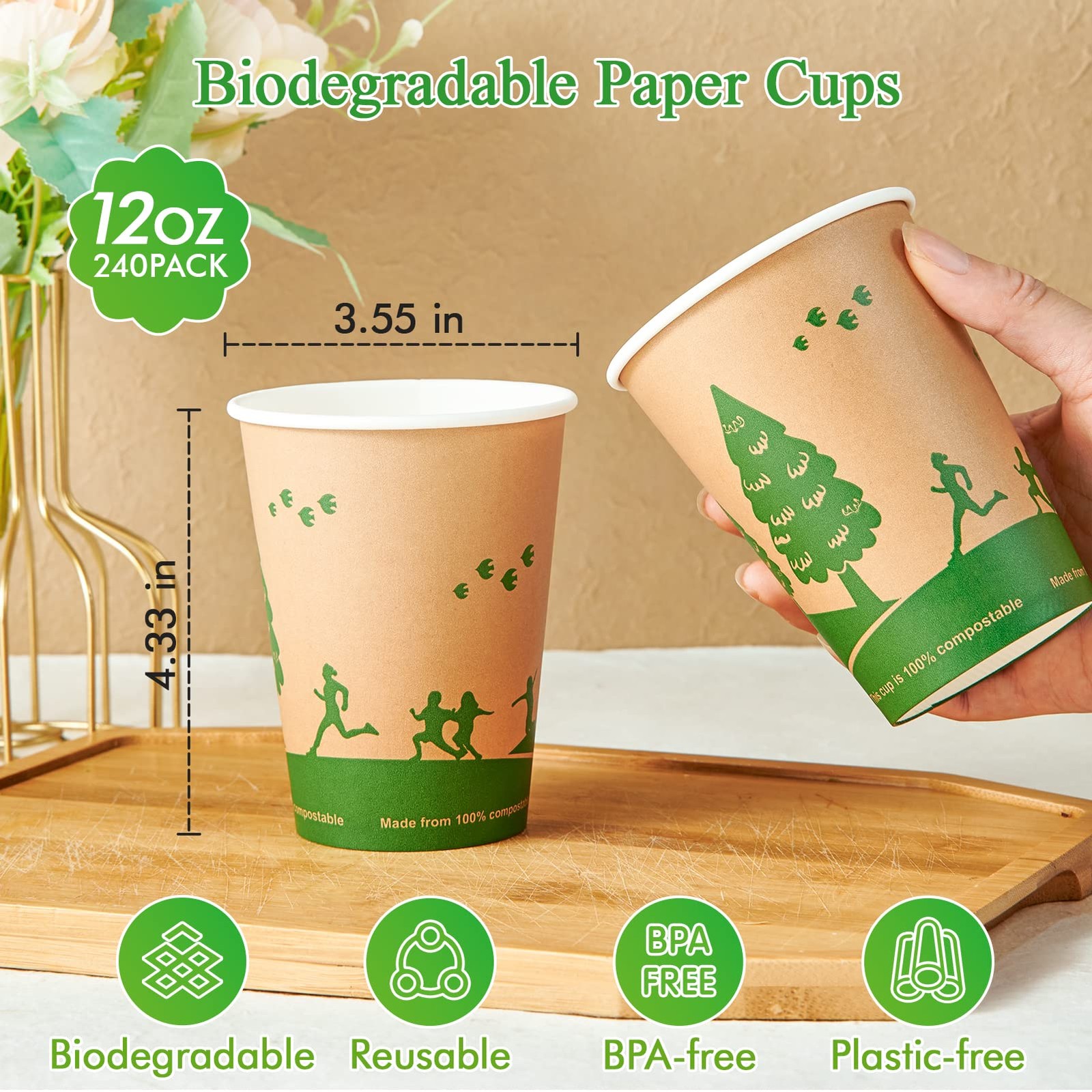 ECOLipak 240 Count 12 oz Compostable Paper 240 (Pack of 1), 12oz-240